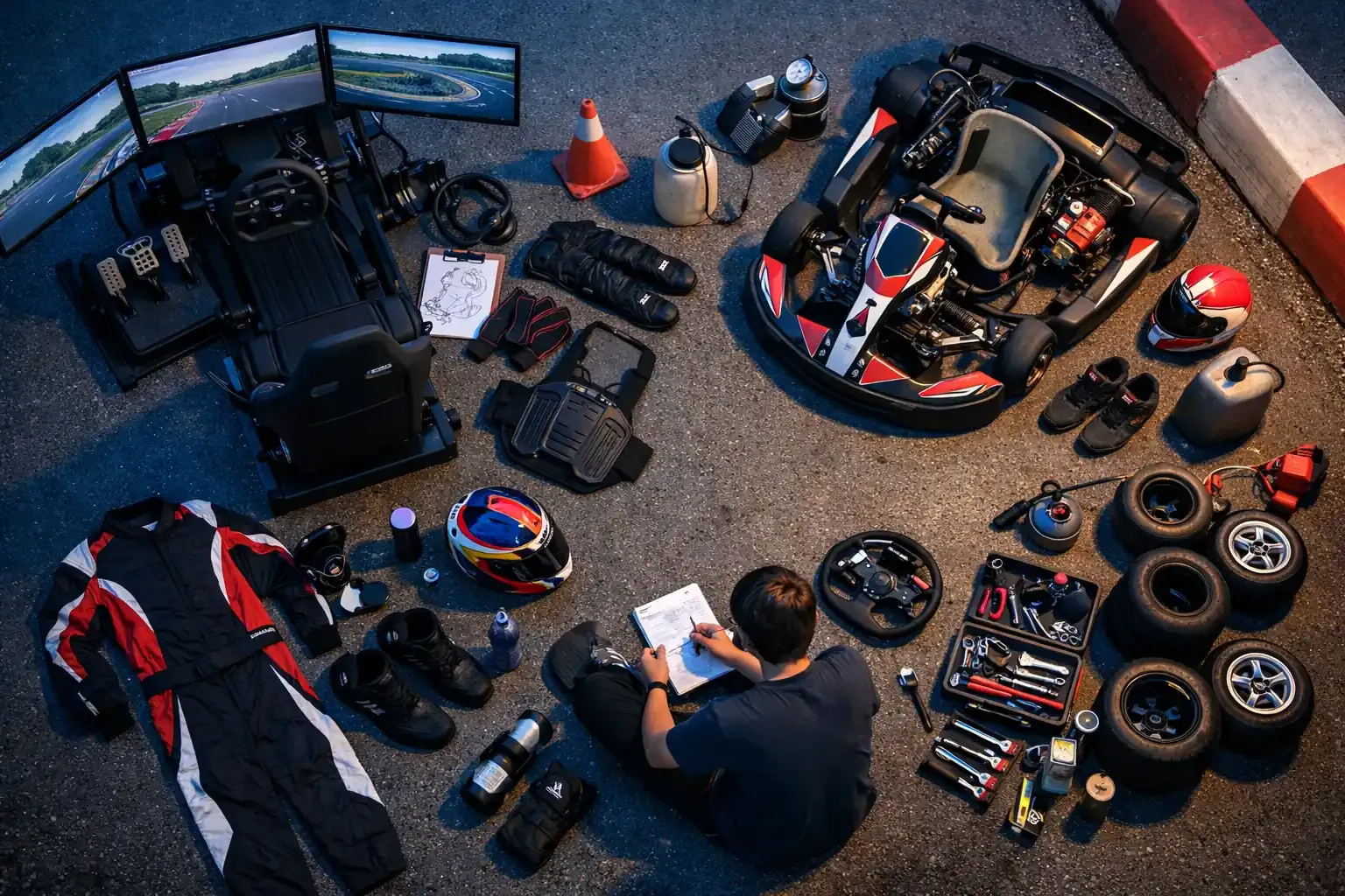 Le karting outdoor débutant se prépare avec méthode
