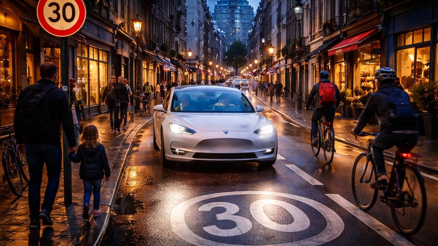 À Bruxelles, le « Full Self-Driving » de Tesla a dépassé la limite dans 55 % des zones 30 (44 km/h en moyenne), un test qui tombe juste avant un vote européen