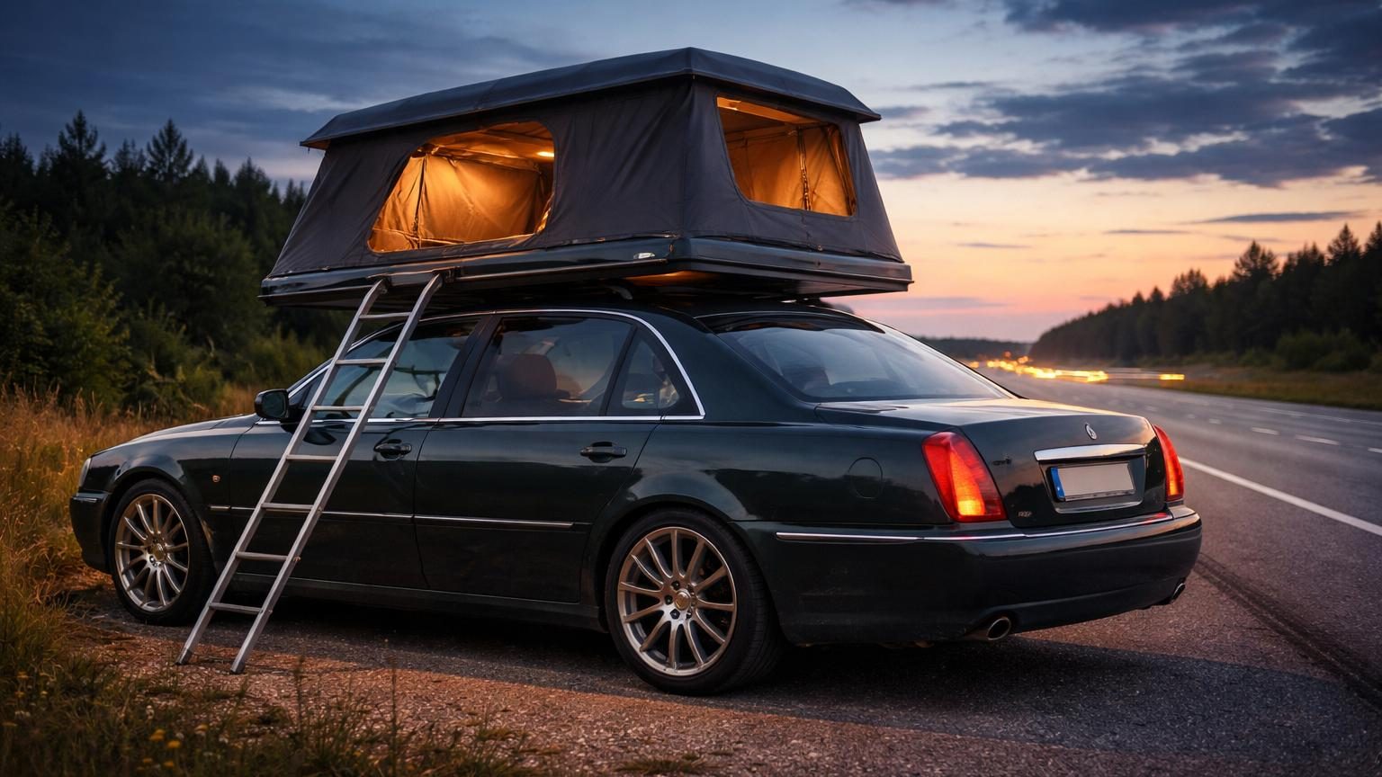 Promise à la casse, une Lancia Thesis, la berline des politiciens italiens, devient en Estonie un camping-car avec tente de toit qui tient 140 km/h sans bruit de vent