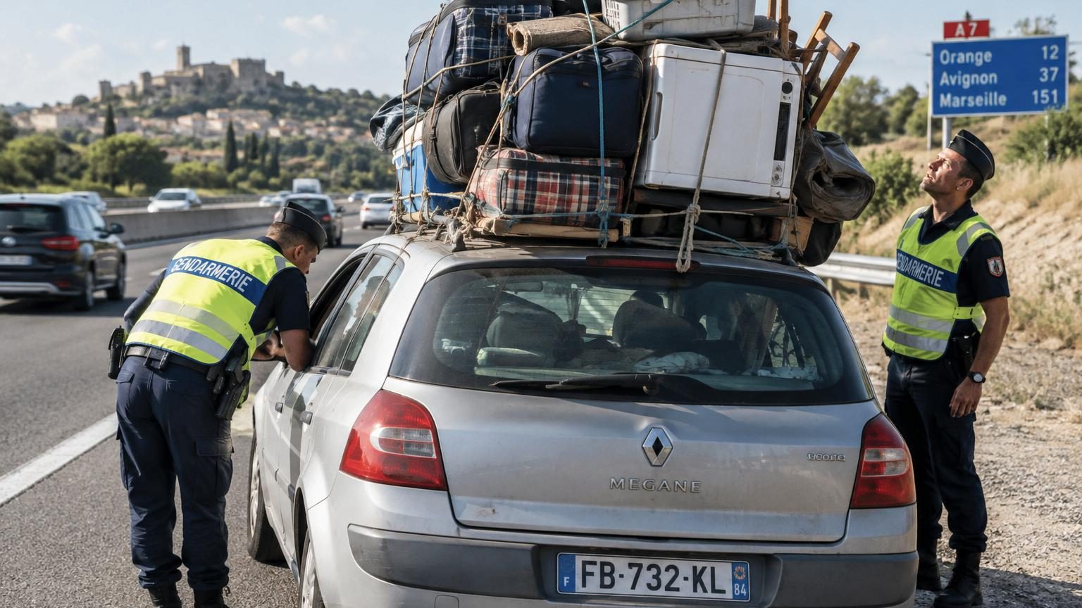 950 kg entassés sur le toit d'une Renault Mégane : ce que les gendarmes découvrent sur l'A7 à hauteur d'Orange