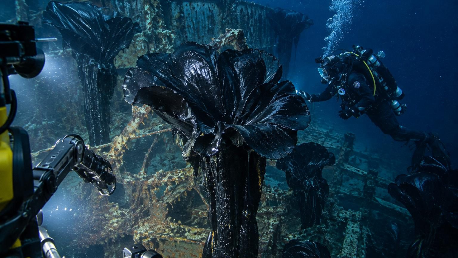 À 1 890 mètres de profondeur, le sonar avait repéré une épave : les plongeurs ont découvert des fleurs géantes de goudron
