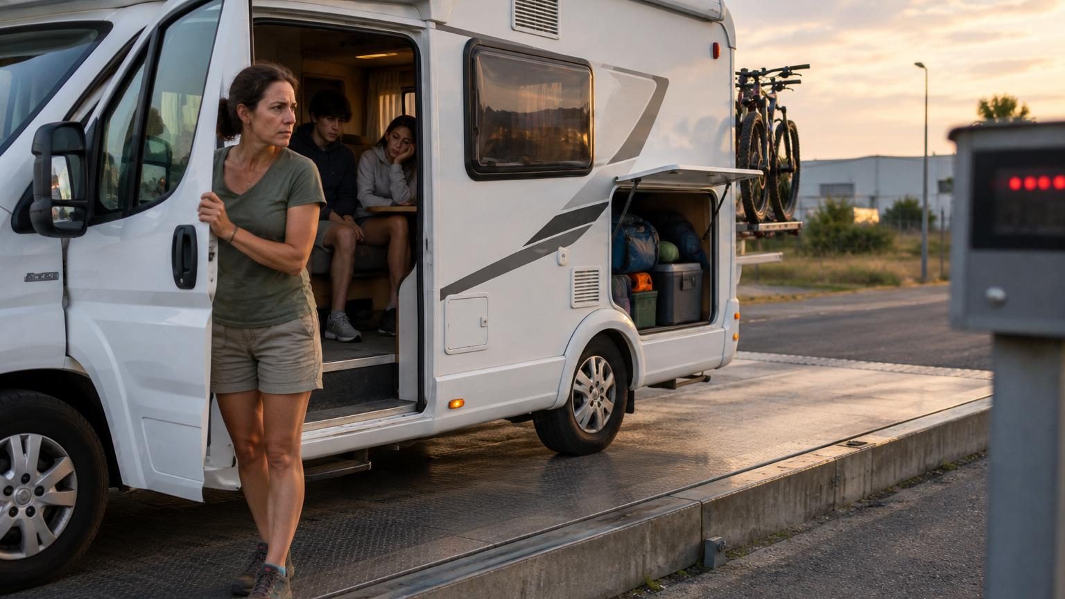 À la fin de l'été, elle pèse son camping-car sur une bascule publique : la surcharge lui évite une amende et un refus d’assurance