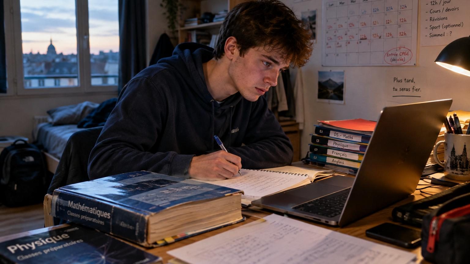 Admis dans la prépa la plus sélective de France, il demande à reporter son entrée d'un an : à 18 ans, Emmanuel travaille 12 heures par jour, du lundi au samedi
