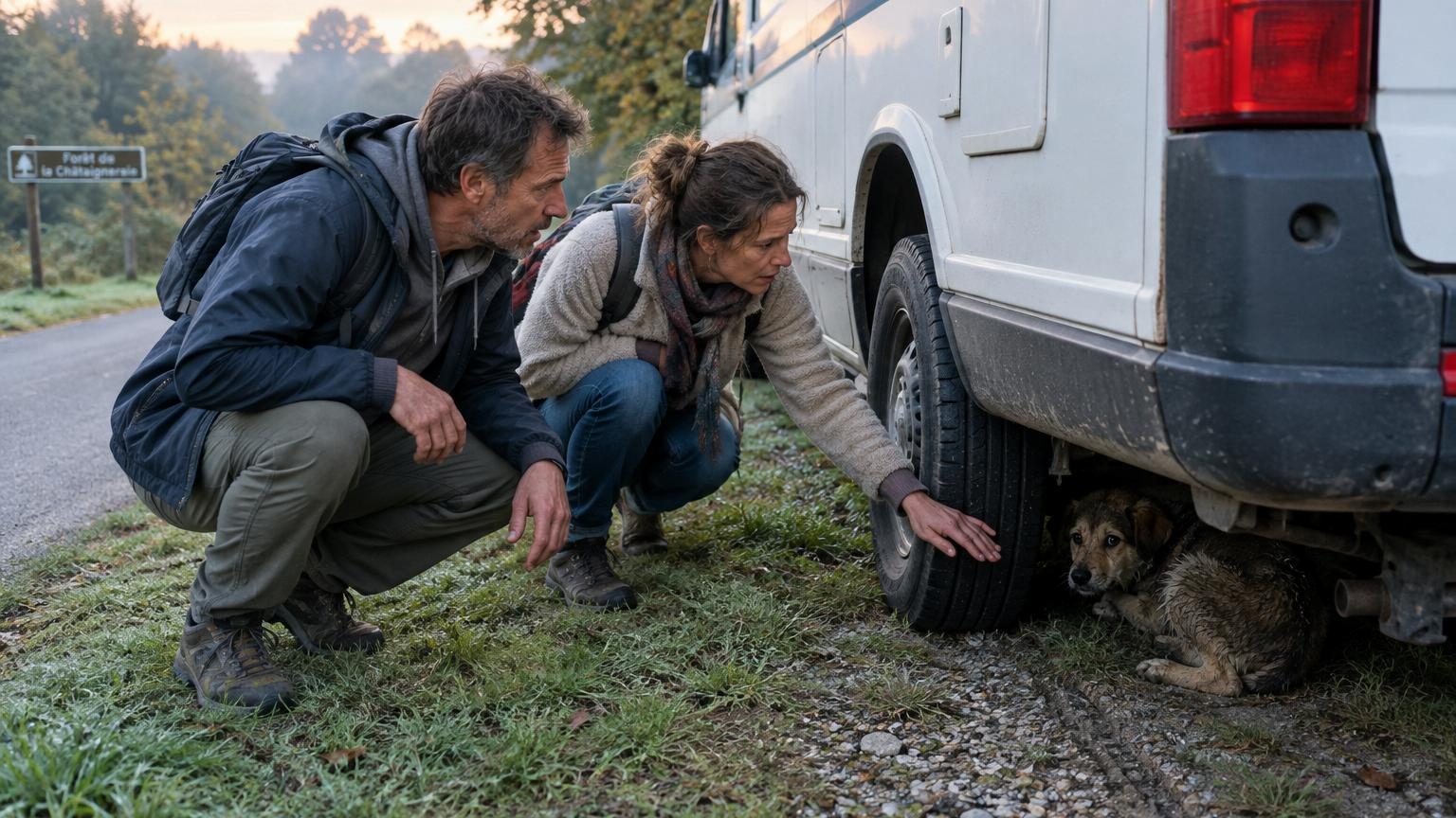 Après avoir entendu un bruit étrange sous leur camping-car pendant la nuit, ils décident d’attendre le lever du jour : « Nous n’étions pas préparés à ça »