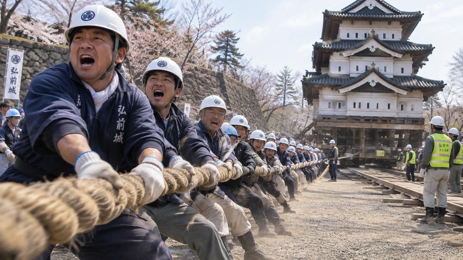 Au Japon, 1 800 personnes déplacent à la main la tour d'un château : la technique utilisée est vieille de plusieurs siècles