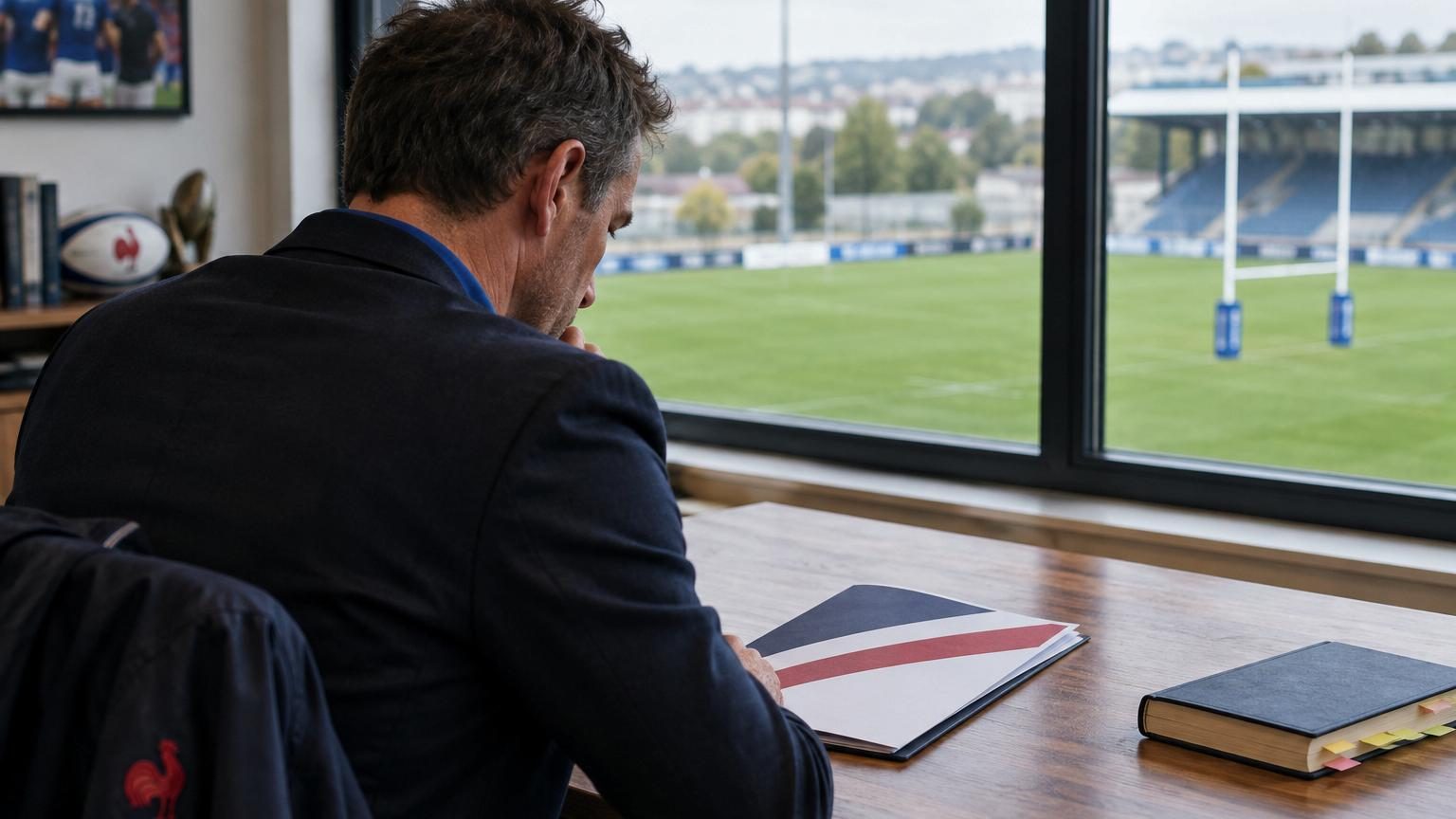 Fabien Galthié lors d'une conférence de presse officielle, évoquant les moments clés de sa carrière avant sa nomination aux Bleus