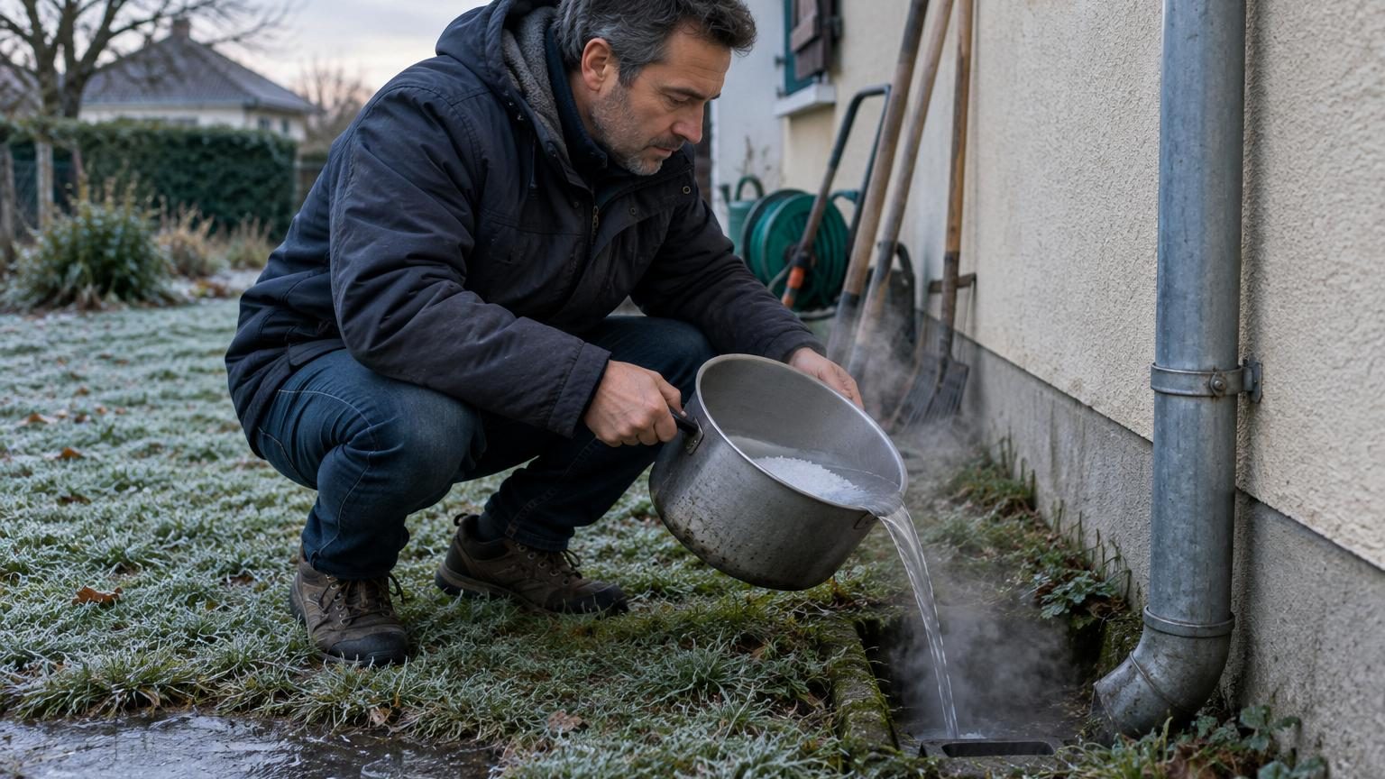 Avant les premières gelées, il verse quelque chose dans ses canalisations : ce petit geste lui évite une mauvaise surprise chaque hiver