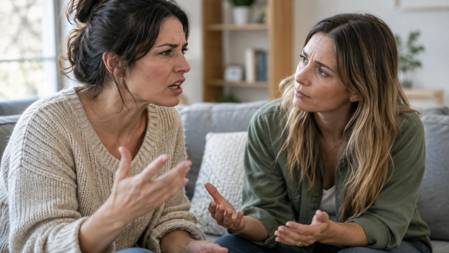 Deux personnes en conversation intense, l'une écoutant attentivement l'autre qui s'exprime avec émotion, dans une atmosphère de compréhension mutuelle.