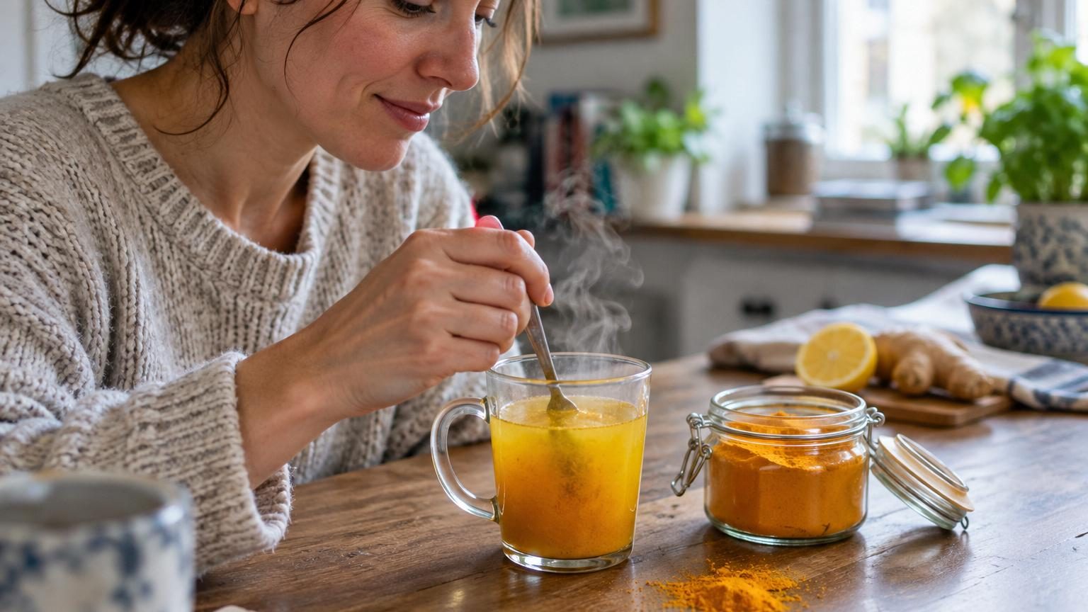 Gros plan sur des clous de girofle entiers et une tasse d'eau infusée vapeur, symbole de la boisson bien-être traditionnelle.