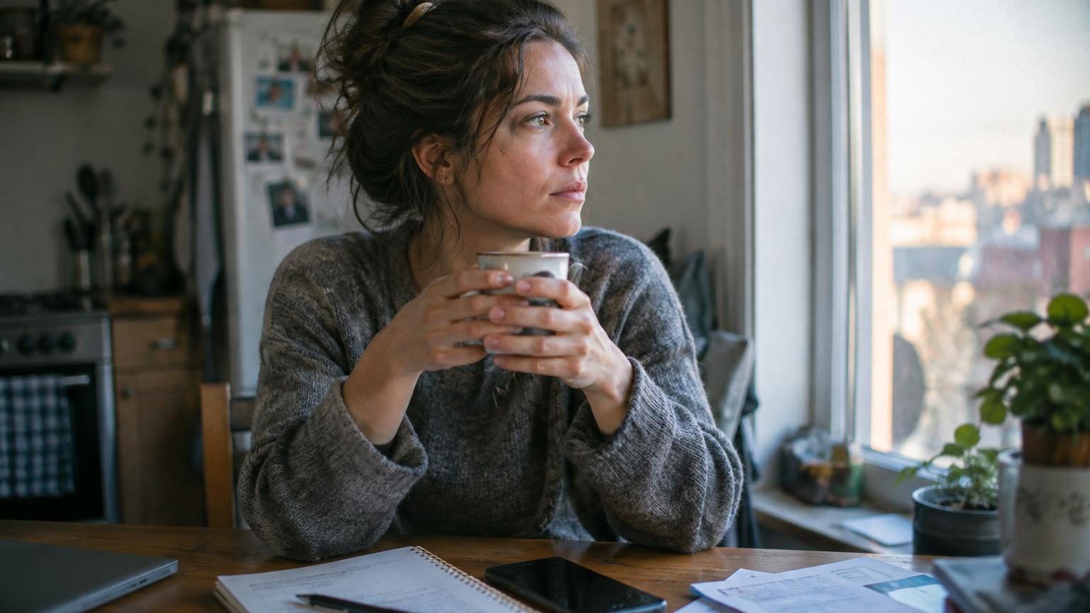 Personne regardant son smartphone dans l'obscurité, exprimant de l'incertitude et de l'anxiété face à l'écran