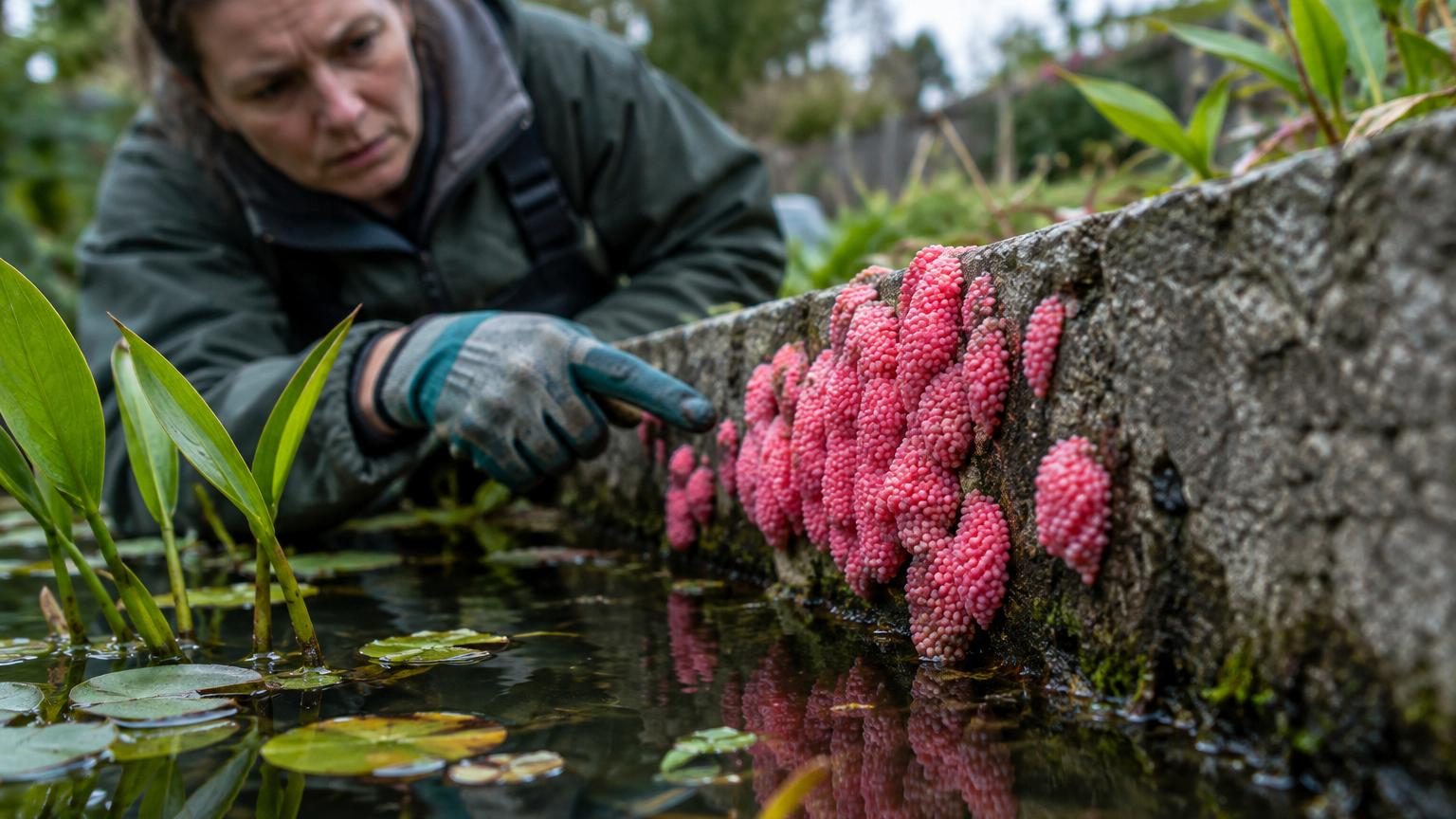 Ces petits œufs roses apparaissent sur les murs et les bords de bassin : ce qu&rsquo;ils annoncent impose d&rsquo;agir vite