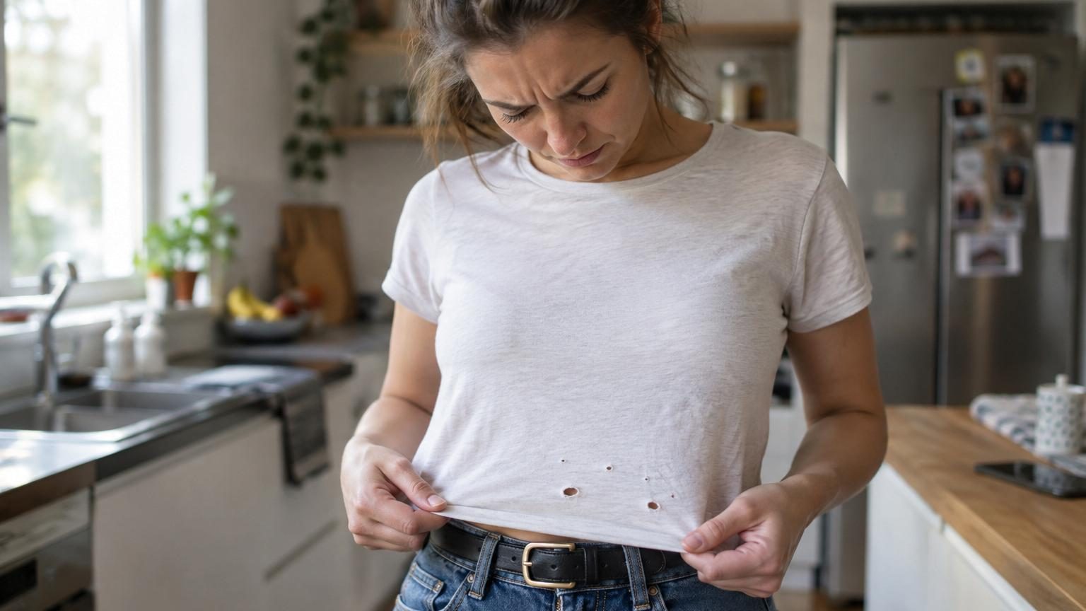 Ces petits trous qui apparaissent toujours au niveau du ventre sur vos t-shirts : ce n'est pas la machine à laver qui est en cause