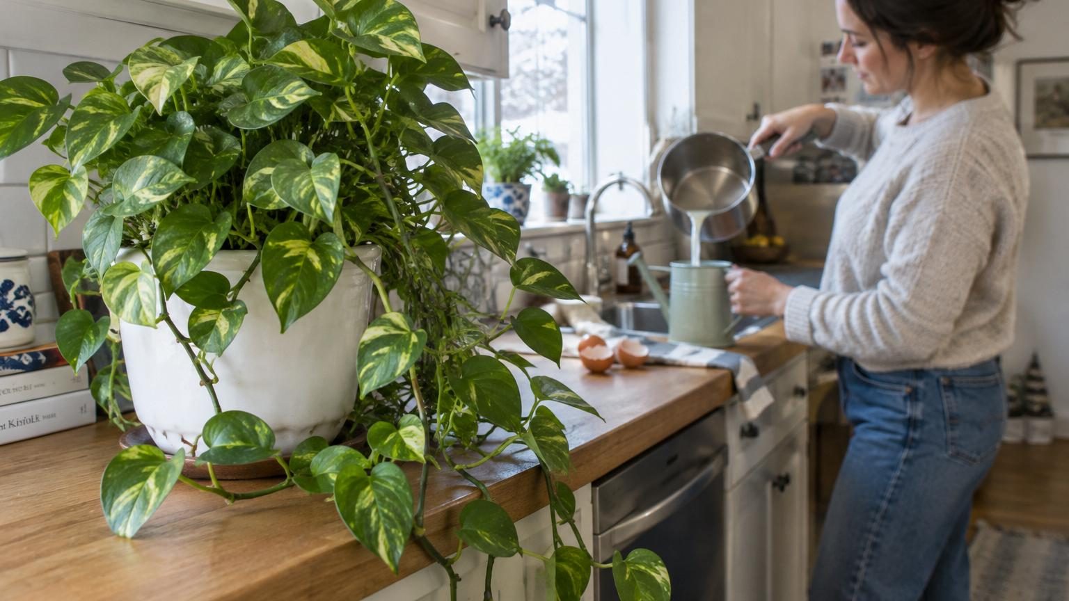 Chaque hiver, son pothos dépérissait : depuis qu'elle récupère l'eau de cuisson des œufs, la plante n'a jamais été aussi belle