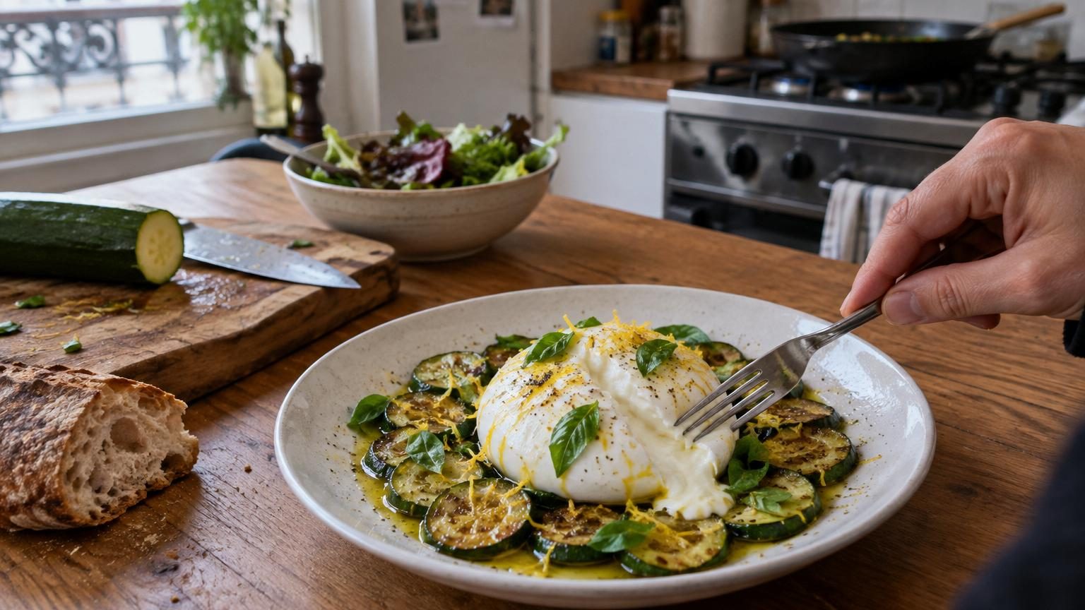 Courgette et burrata : le dîner rapide, frais et prêt en quelques minutes