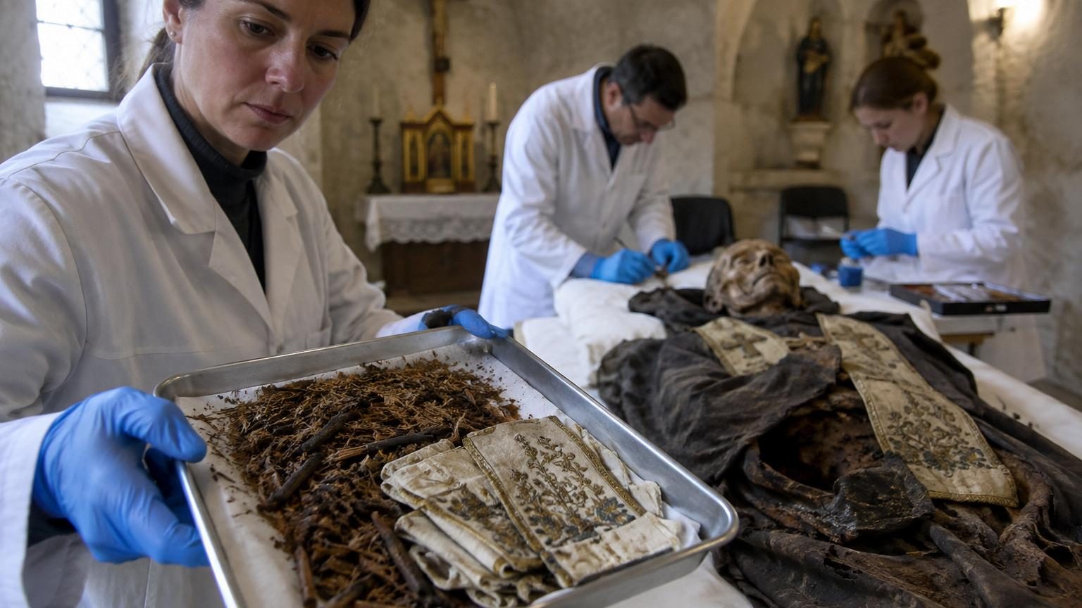 Des copeaux de bois et du lin brodé dans le ventre : des chercheurs ouvrent la momie d'un curé autrichien et ne s'attendaient pas à ça