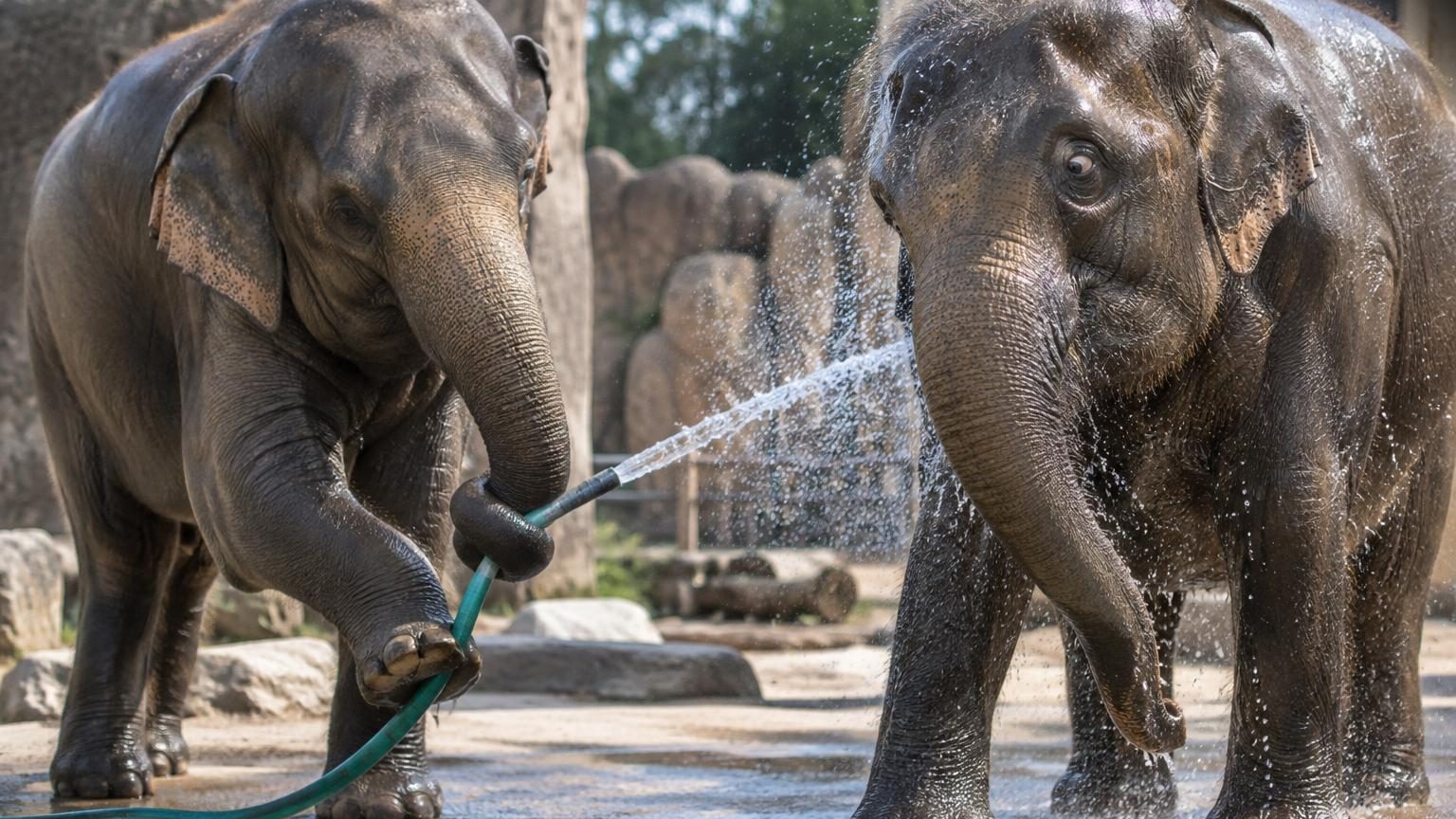 Des éléphants filmés en train de se doucher au tuyau d'arrosage : ce que l'une d'elles fait à sa congénère surprend les chercheurs