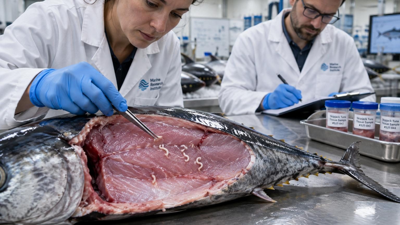 Des scientifiques analysent une pêche de thons : 96 % des poissons étaient infectés par des parasites