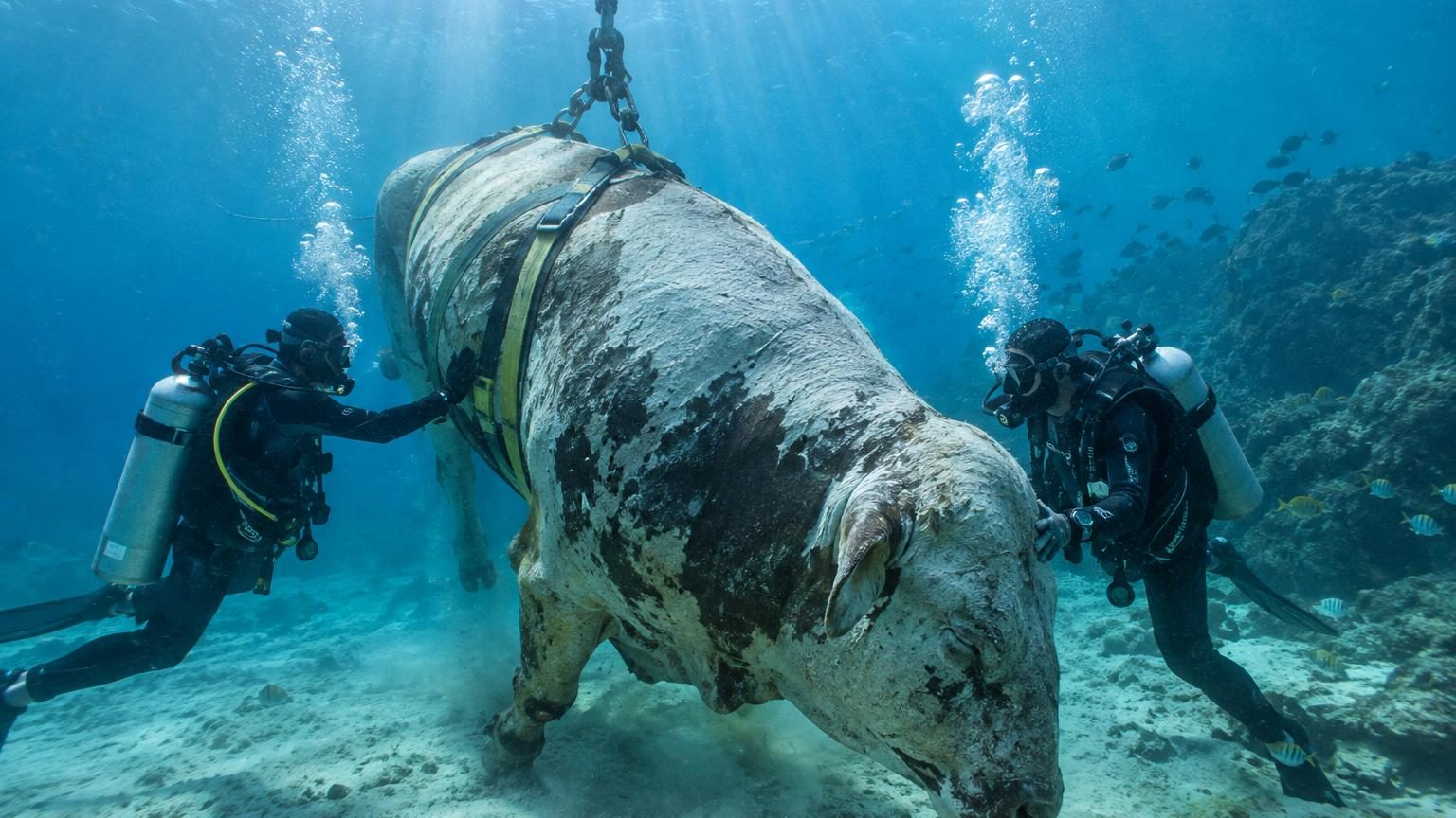 Des scientifiques déposent une carcasse de vache au fond de la mer de Chine méridionale : l&rsquo;animal de 7 mètres filmé pour la première fois dans la zone