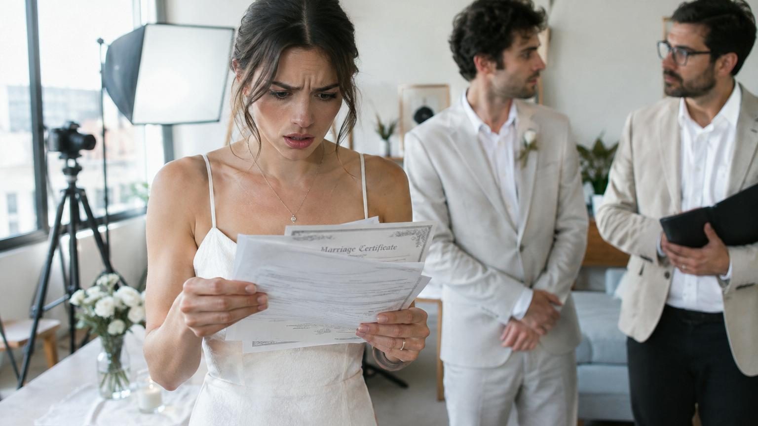 Elle accepte de jouer la mariée dans un faux mariage : en découvrant les papiers, elle comprend qu'elle est réellement mariée