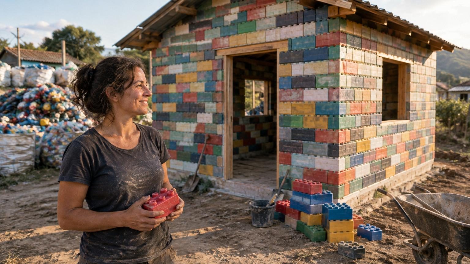 Elle économise pendant 9 ans pour acheter son terrain : sa maison est bâtie avec 850 blocs issus de 7 tonnes de plastique recyclé