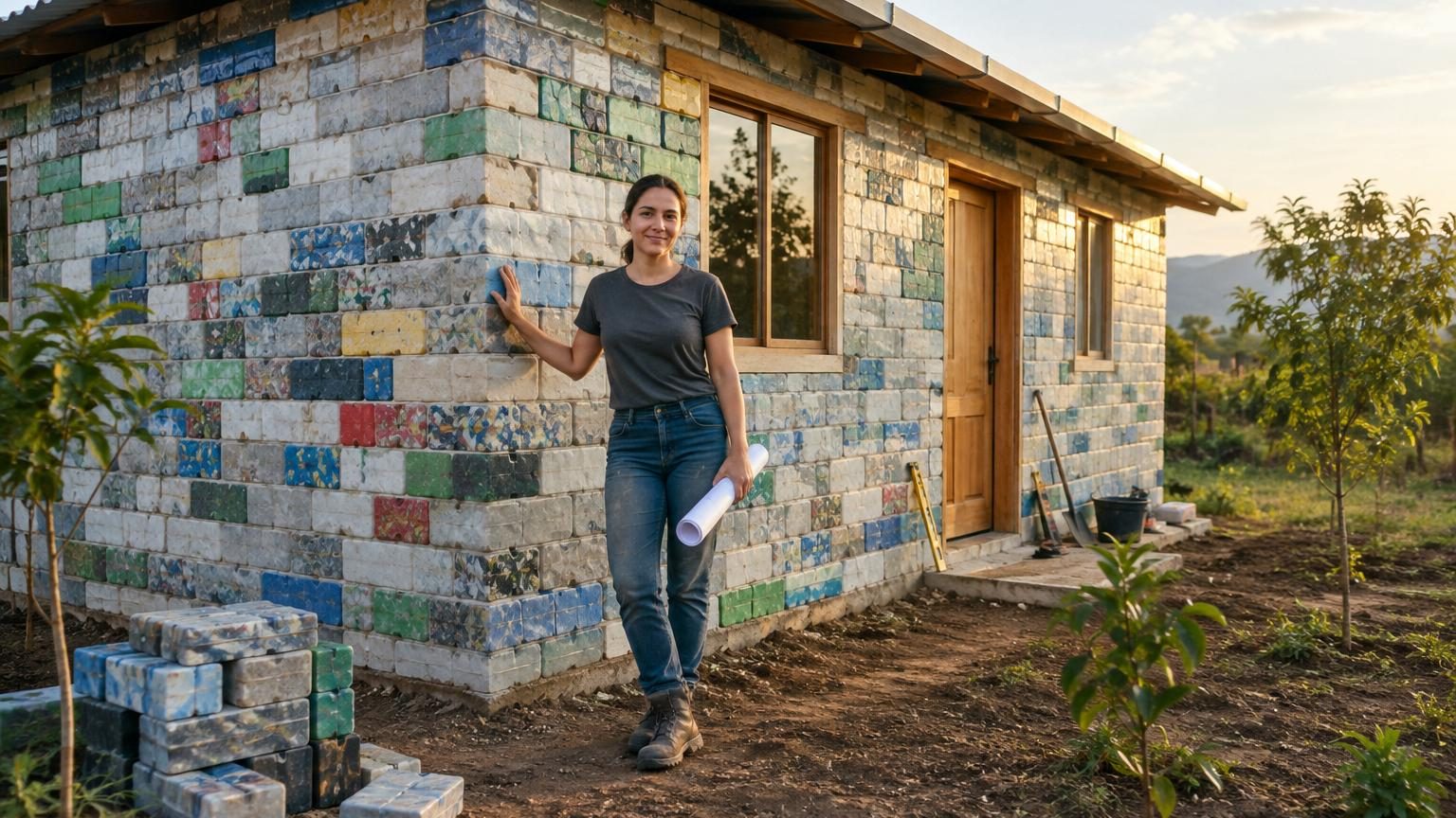 Elle économise pendant 9 ans pour acheter son terrain : sa maison est construite avec 850 blocs faits de 7 tonnes de plastique recyclé