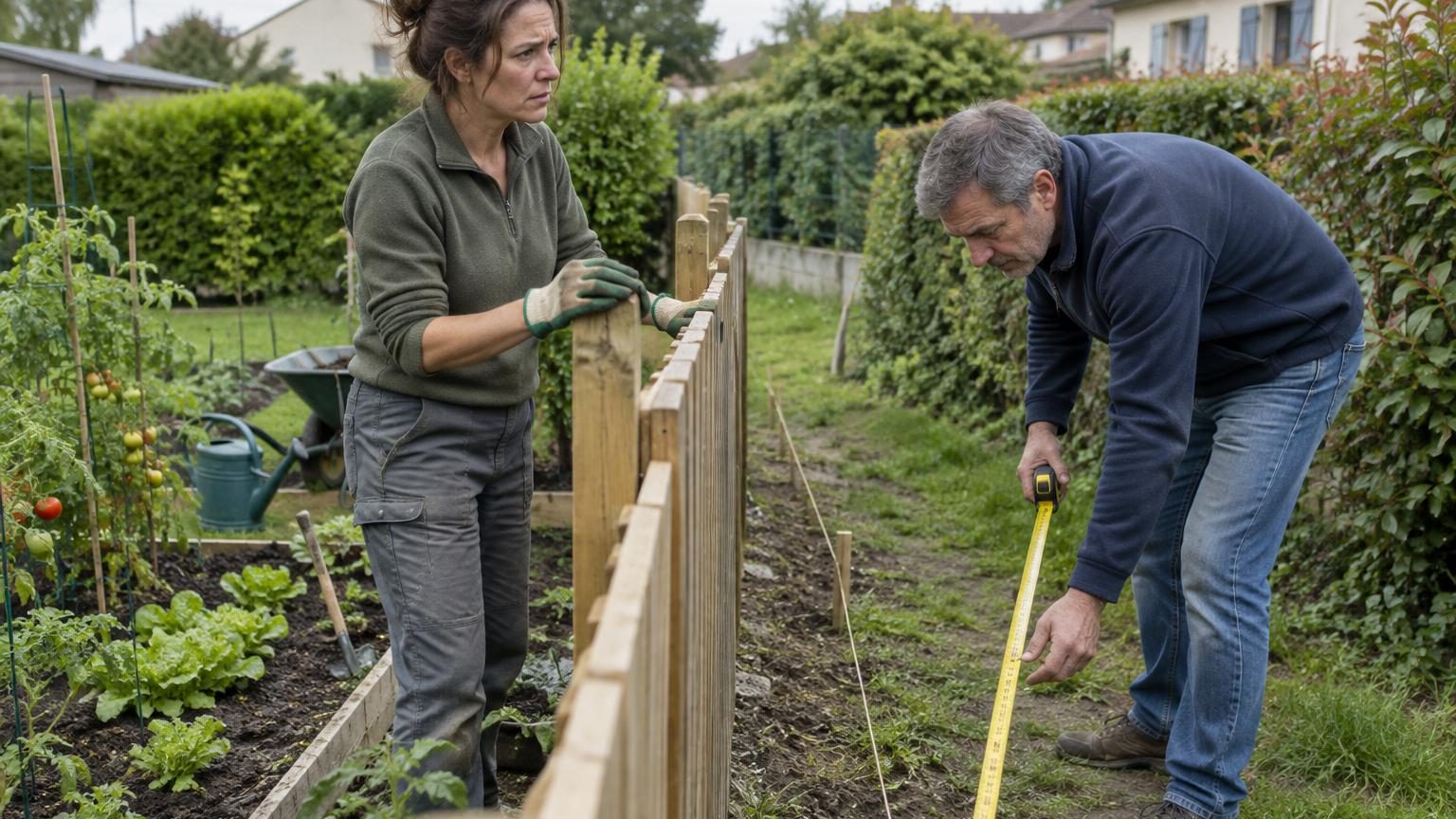 Elle installe une clôture autour de son potager : son voisin mesure la distance et lui demande de la déplacer