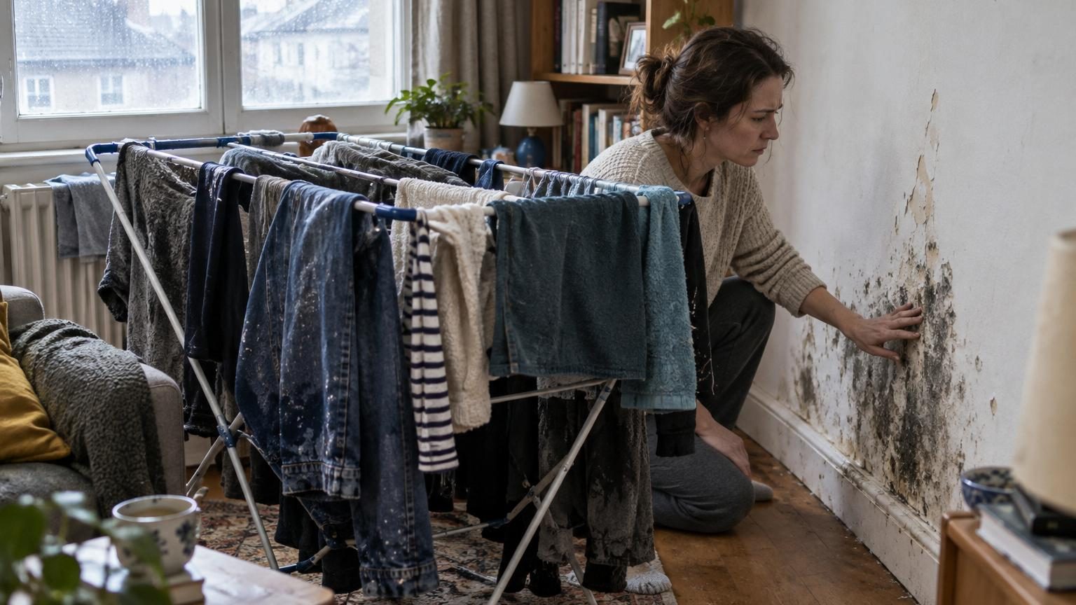 Elle laisse sécher son linge dans le salon pendant tout l’hiver : après quelques semaines, les murs commencent à lui montrer le problème