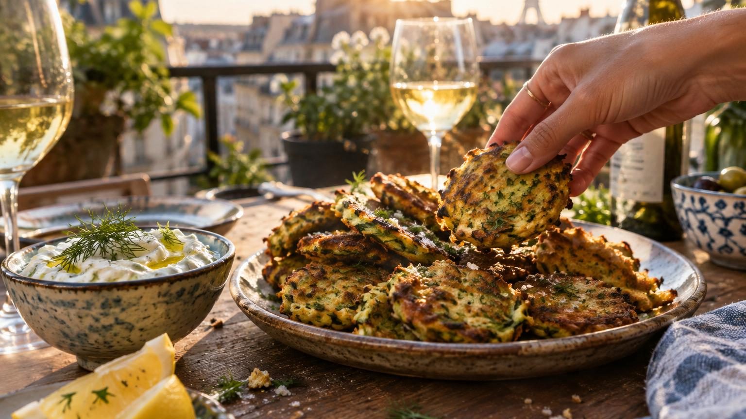 Elle les prépare à chaque apéro : ces beignets de courgettes à la grecque, croustillants et parfumés, font l&rsquo;unanimité