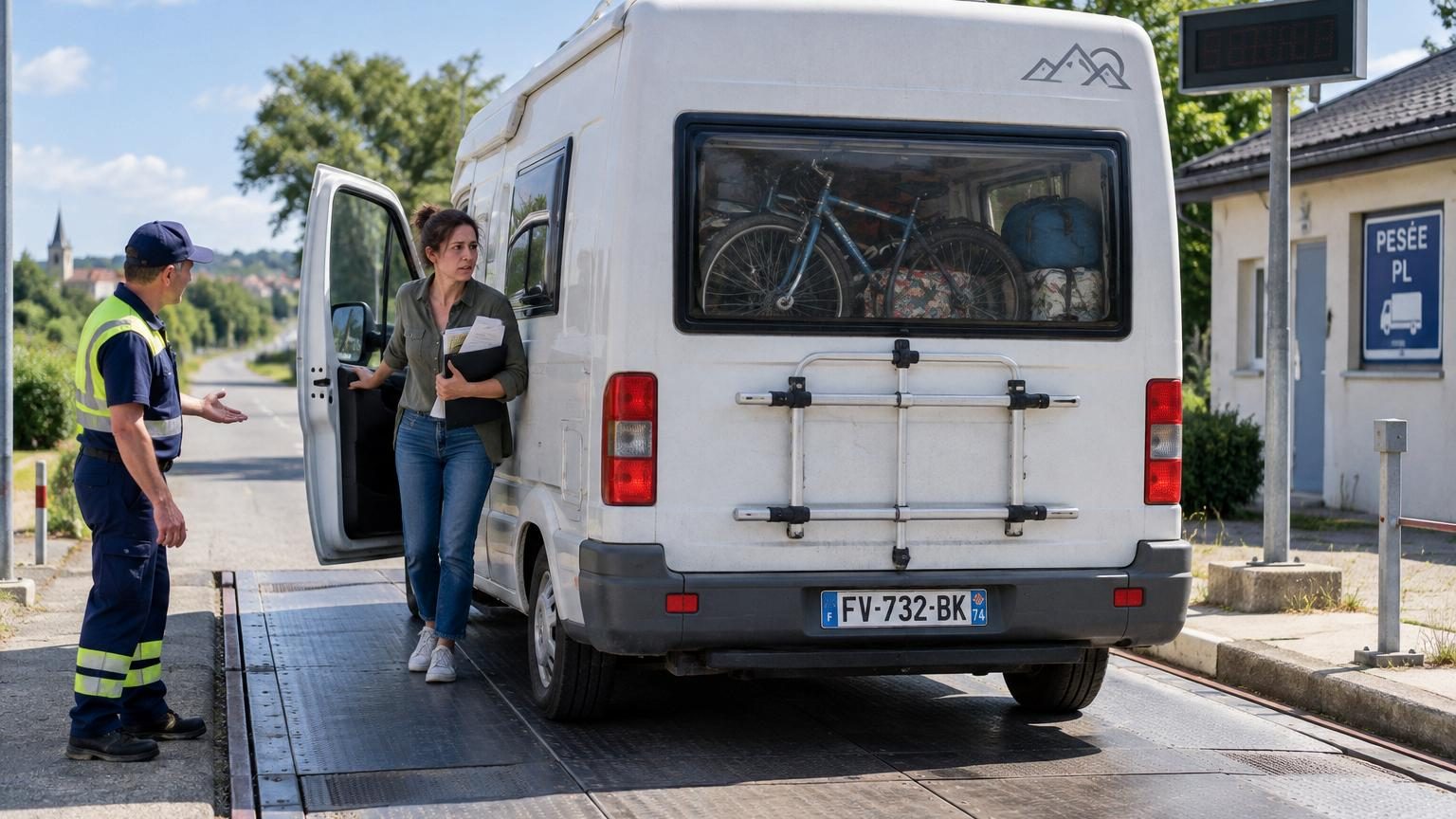 Elle pèse son camping-car sur une bascule officielle avant les vacances : la surcharge lui évite une amende et un refus d’assurance