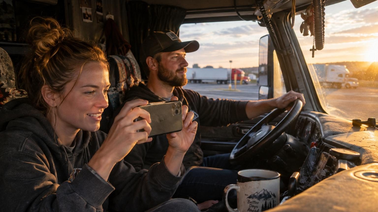 Elle rêvait de filmer le monde, lui de le conduire : ce couple vit à deux dans la cabine d&rsquo;un camion et le raconte sur TikTok