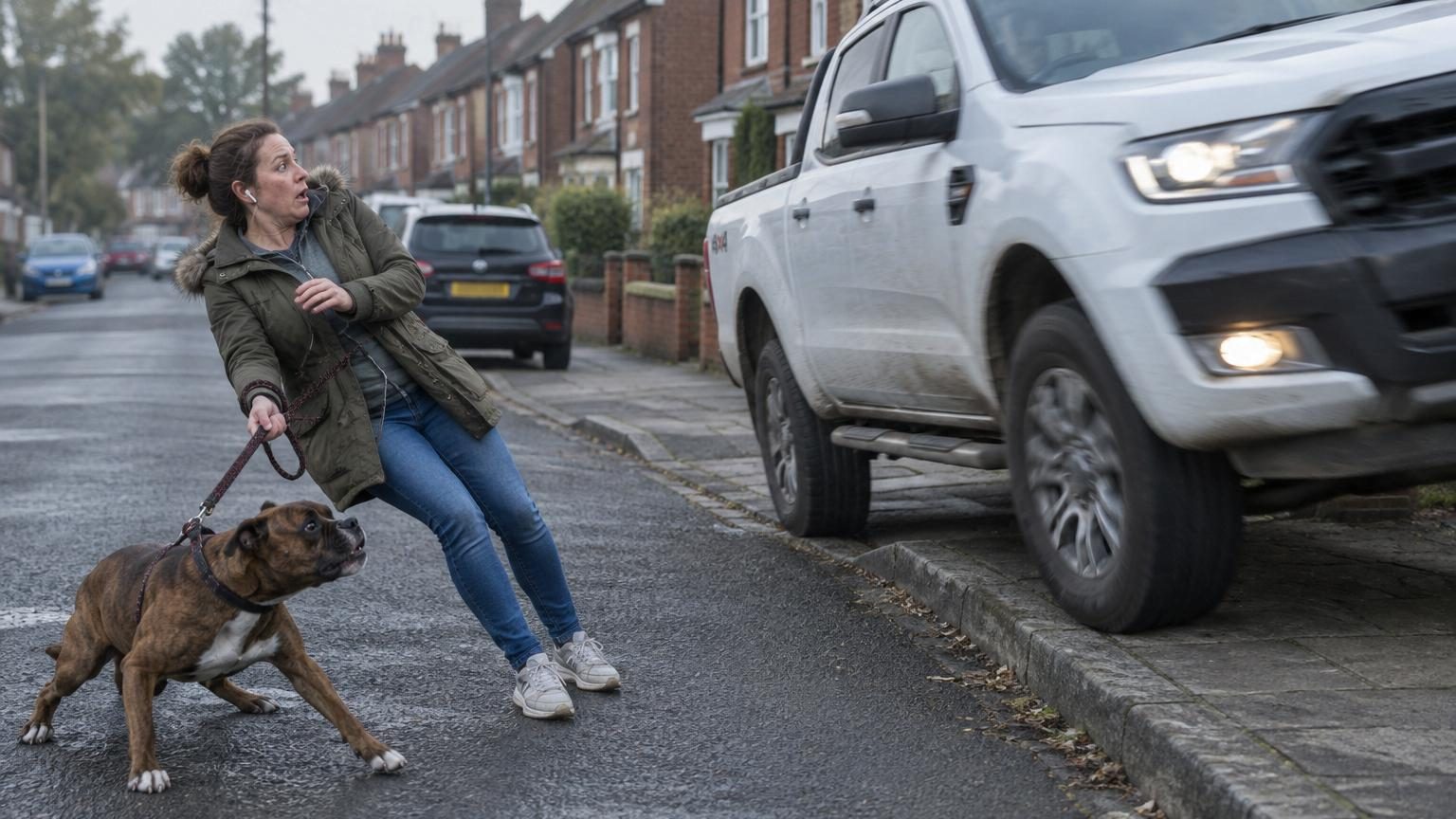 Elle s'apprête à traverser devant un camion : son chien de 6 ans la tire en arrière, la scène filmée par une caméra