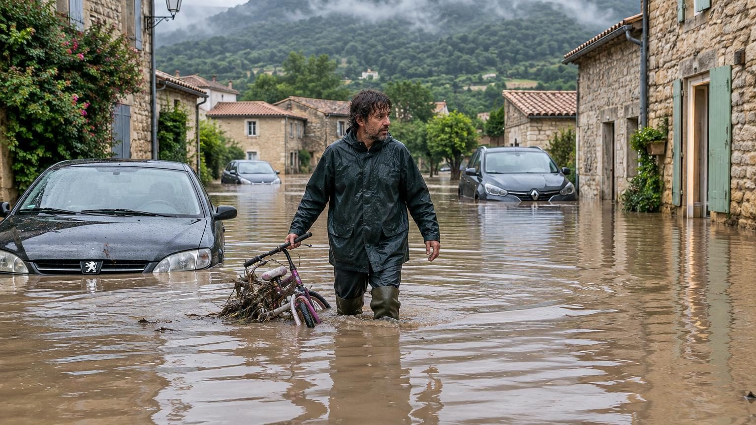 En 12 heures, ce village du Gard a reçu 500 mm de pluie, soit une demi-tonne d'eau par mètre carré : ces épisodes sont deux fois plus fréquents qu'en 1960