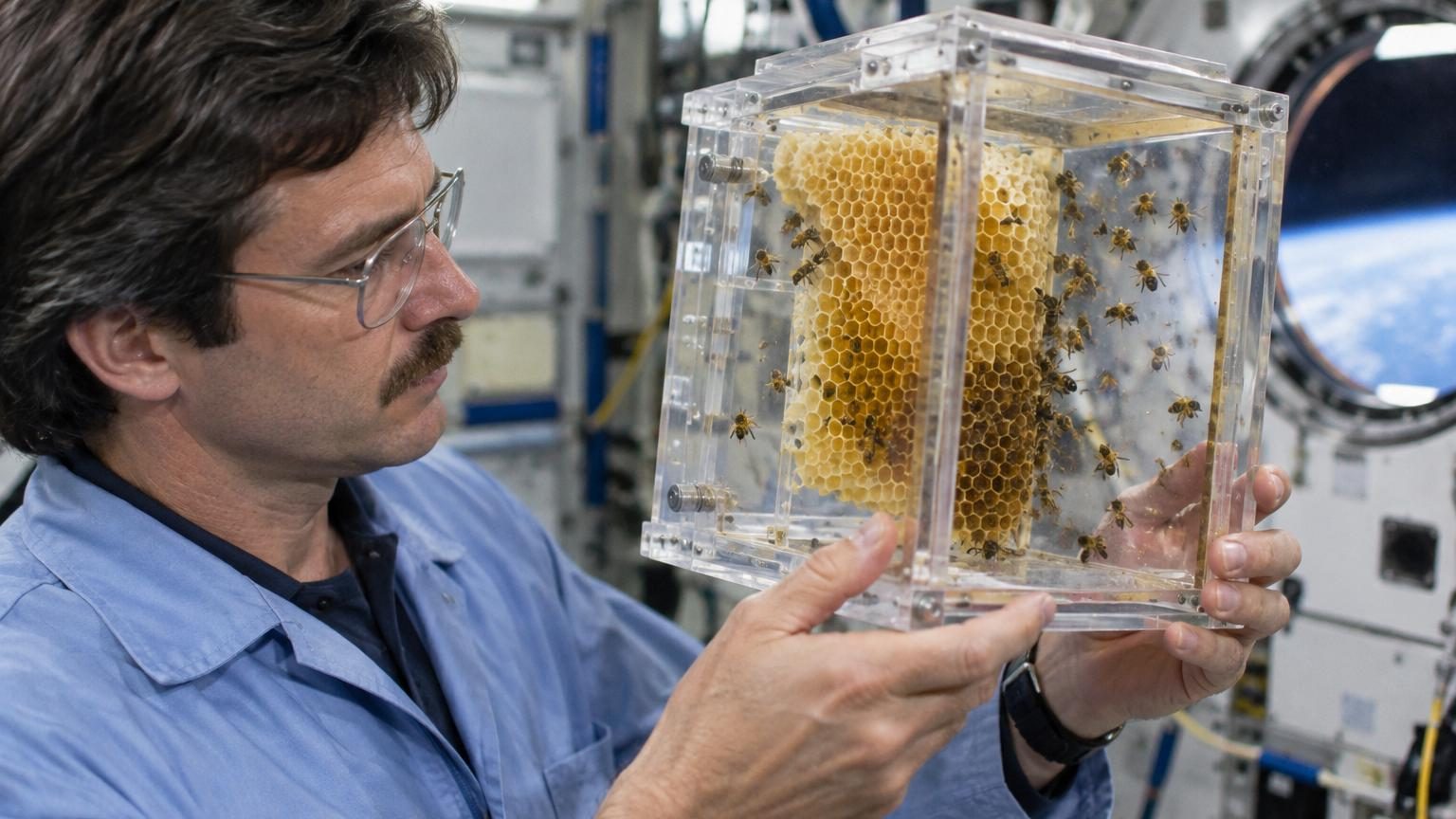 En avril 1984, la NASA embarque 3 301 abeilles à bord de Challenger : sept jours plus tard, elles avaient bâti 200 cm² d'hexagones parfaits