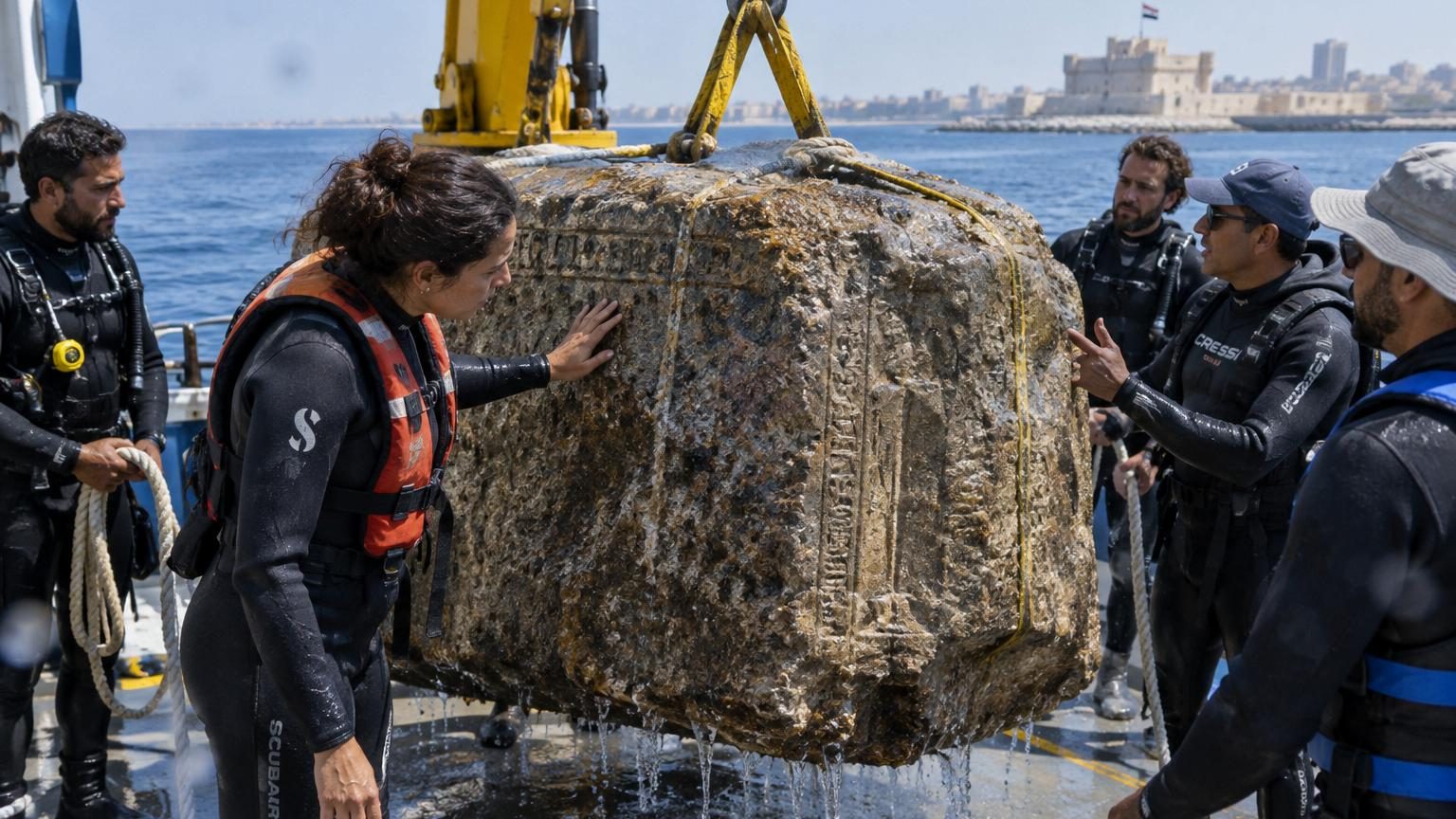 Engloutie depuis plus de 1 600 ans : des archéologues remontent du fond de la Méditerranée l'une des sept merveilles du monde