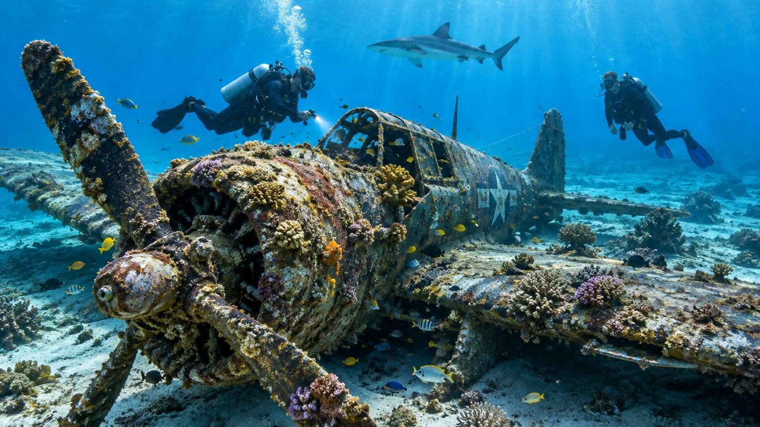 Environ 150 avions de la Seconde Guerre mondiale coulés en plein Pacifique : des plongeurs descendent dans le cimetière et découvrent ce qui vit entre les carcasses