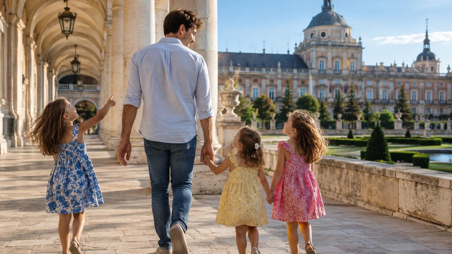 Enzo Zidane se promène dans Madrid avec ses 3 filles Sia, Giulia et Kaia : le lieu classé à l'UNESCO qui les émerveille