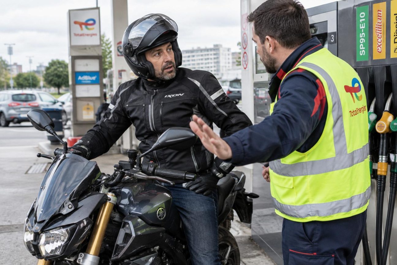 Faire le plein de sa moto en restant assis ? Dans de plus en plus de stations, ce geste est désormais interdit, et les motards découvrent pourquoi