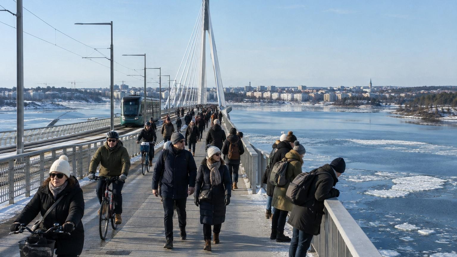 Helsinki inaugure l'un des plus longs ponts piétons du monde : 50 000 visiteurs le premier week-end et une technique inédite pour chasser sa propre glace