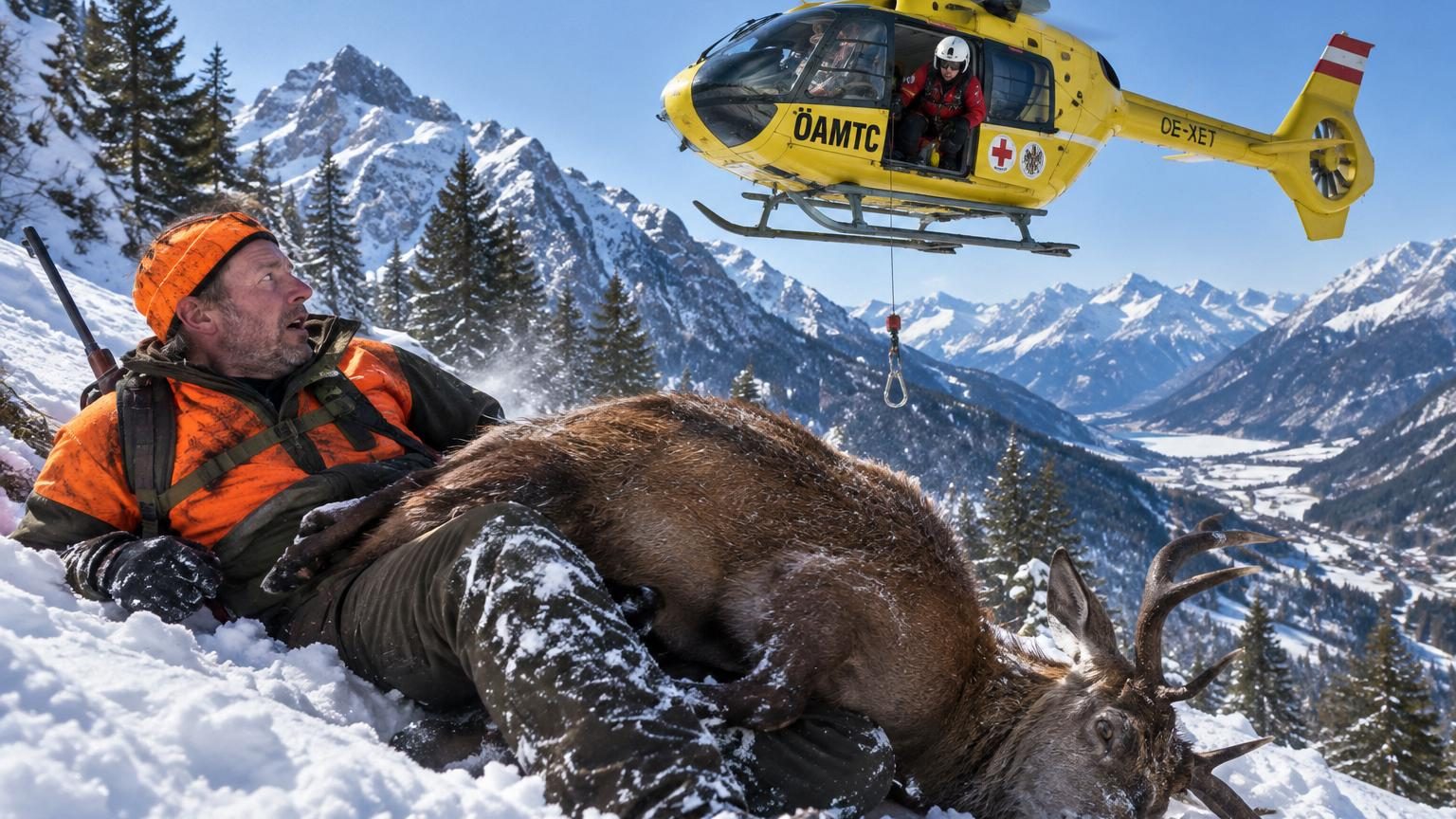 Il abat un cerf dans les montagnes autrichiennes : pendant la descente vers la vallée, l'animal glisse sur lui et l'hélicoptère doit intervenir