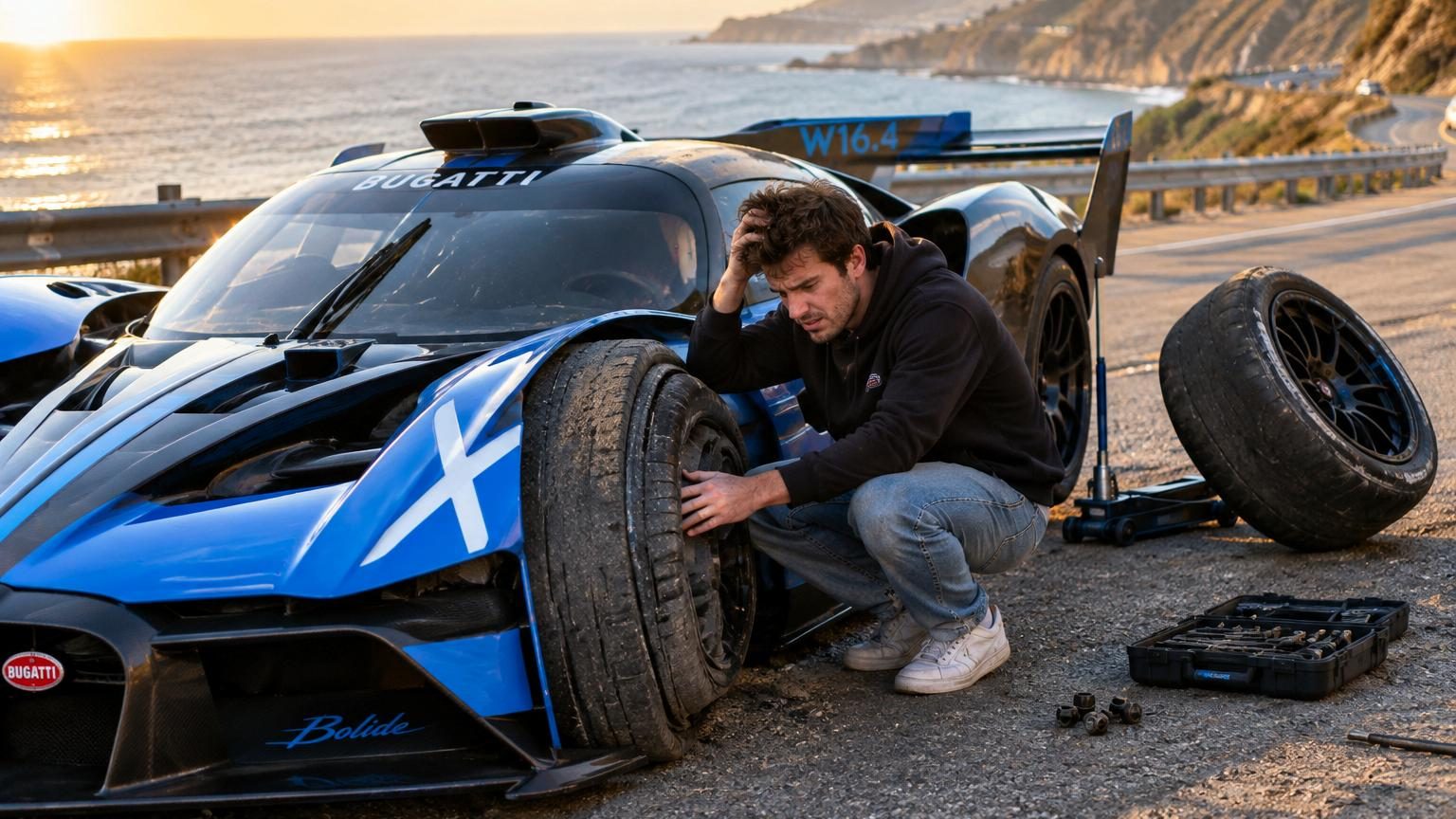 Il achète une Bugatti Bolide en Californie : il découvre qu'il doit changer les pneus tous les 58 kilomètres