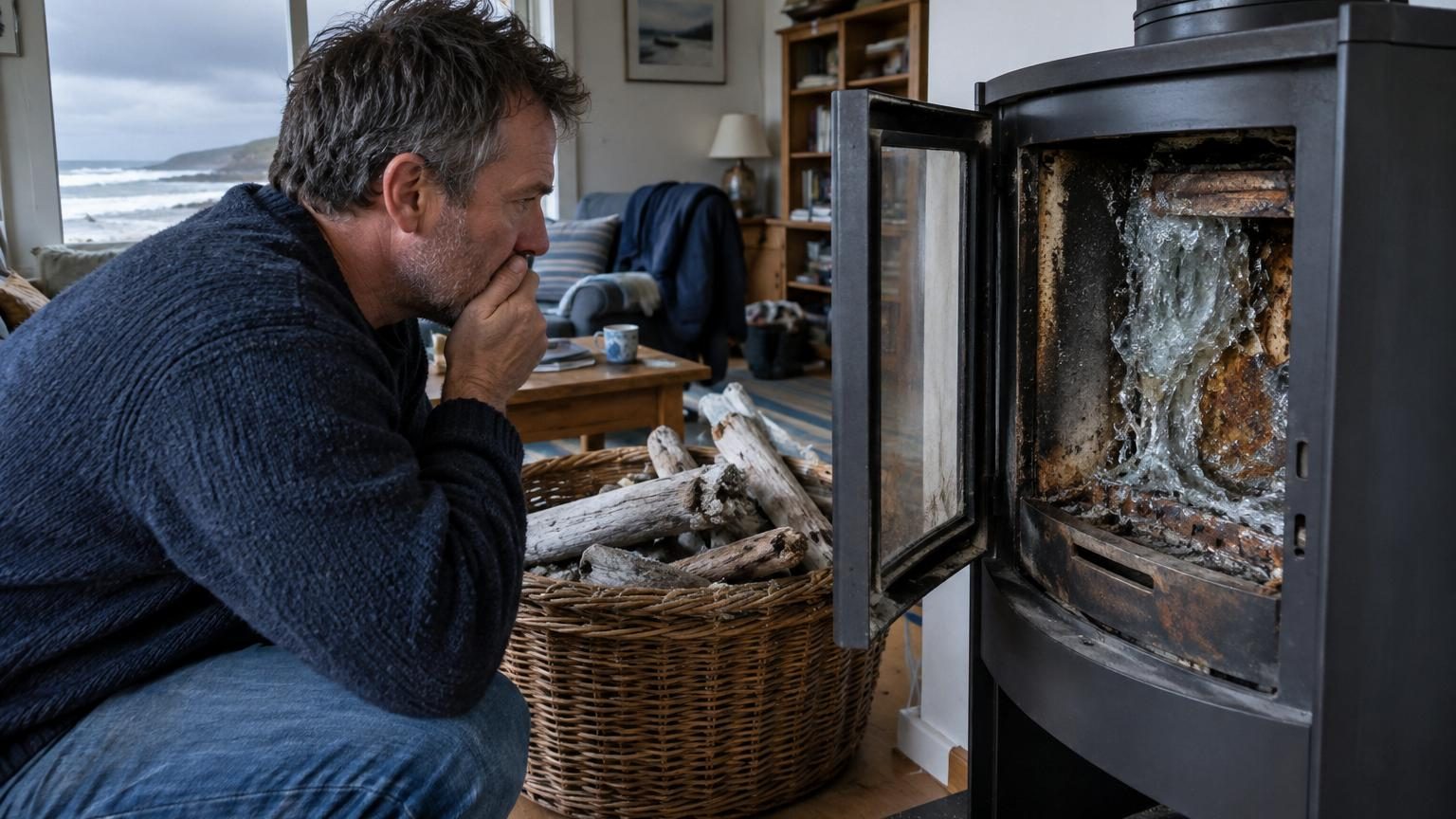 Il chauffe sa maison au bois flotté ramassé sur la plage chaque automne : ce qu'il découvre sur la paroi de son poêle annule la garantie