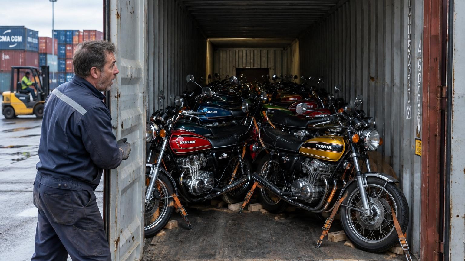 Il commande un conteneur de 12 mètres arrivé du Japon : à l'ouverture, des motos parmi les plus rares jamais observées
