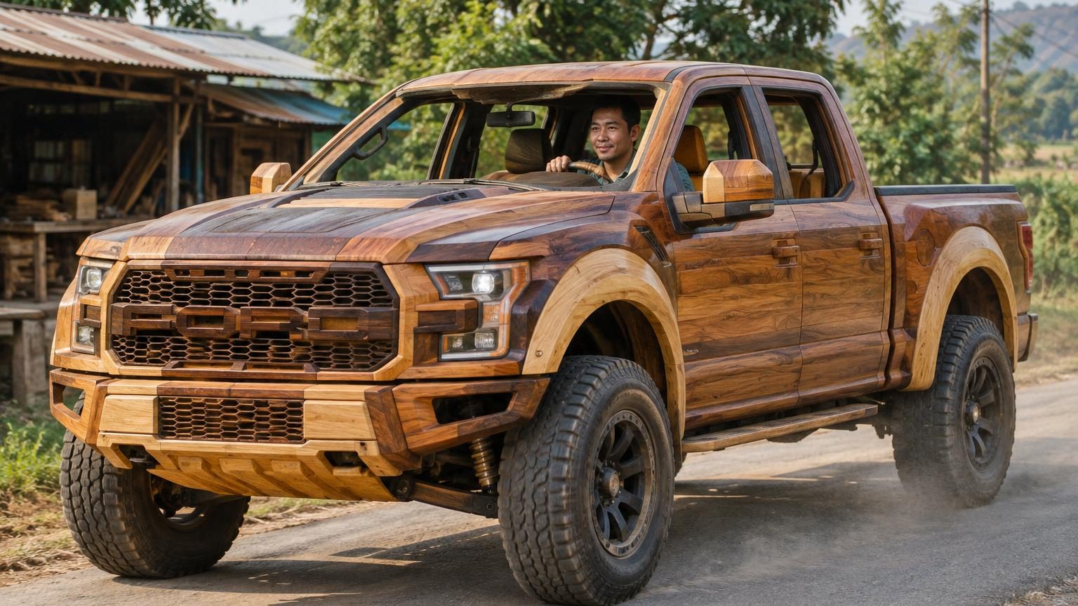 Il construit un Ford F-150 Raptor entièrement en bois : 150 jours plus tard, le pick-up roule vraiment