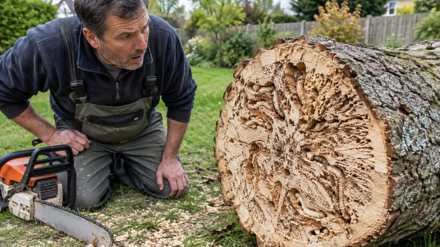 Il coupe un vieux tronc mort dans son jardin : à l’intérieur, il découvre plusieurs années d’activité d’un animal discret