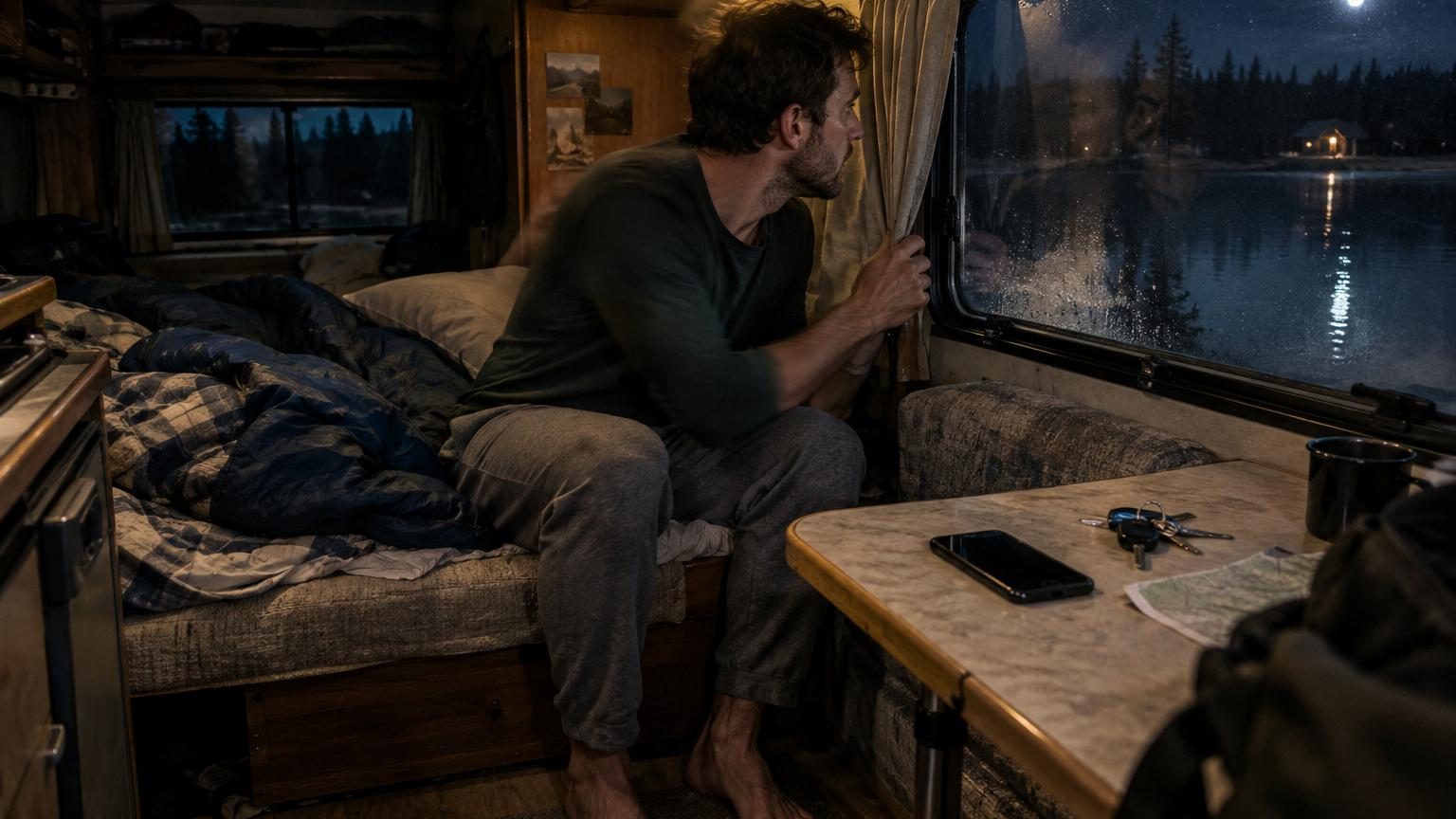 Il décide de dormir seul dans son camping-car au bord d’un lac : vers 3 heures du matin, un bruit autour du véhicule l’empêche de se rendormir