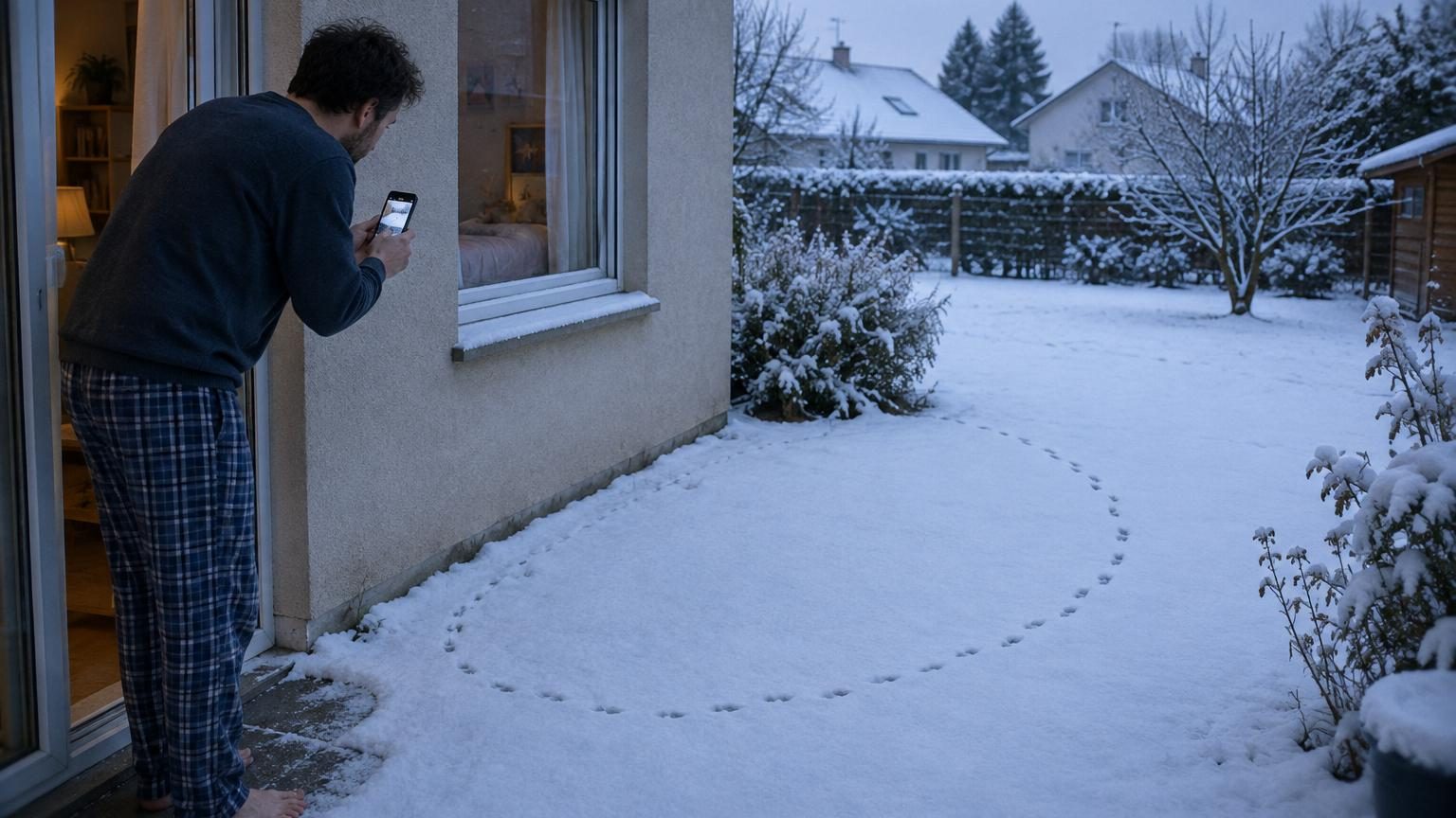 Il découvre des traces étranges dans la neige autour de sa maison : elles disparaissent chaque matin avant son réveil