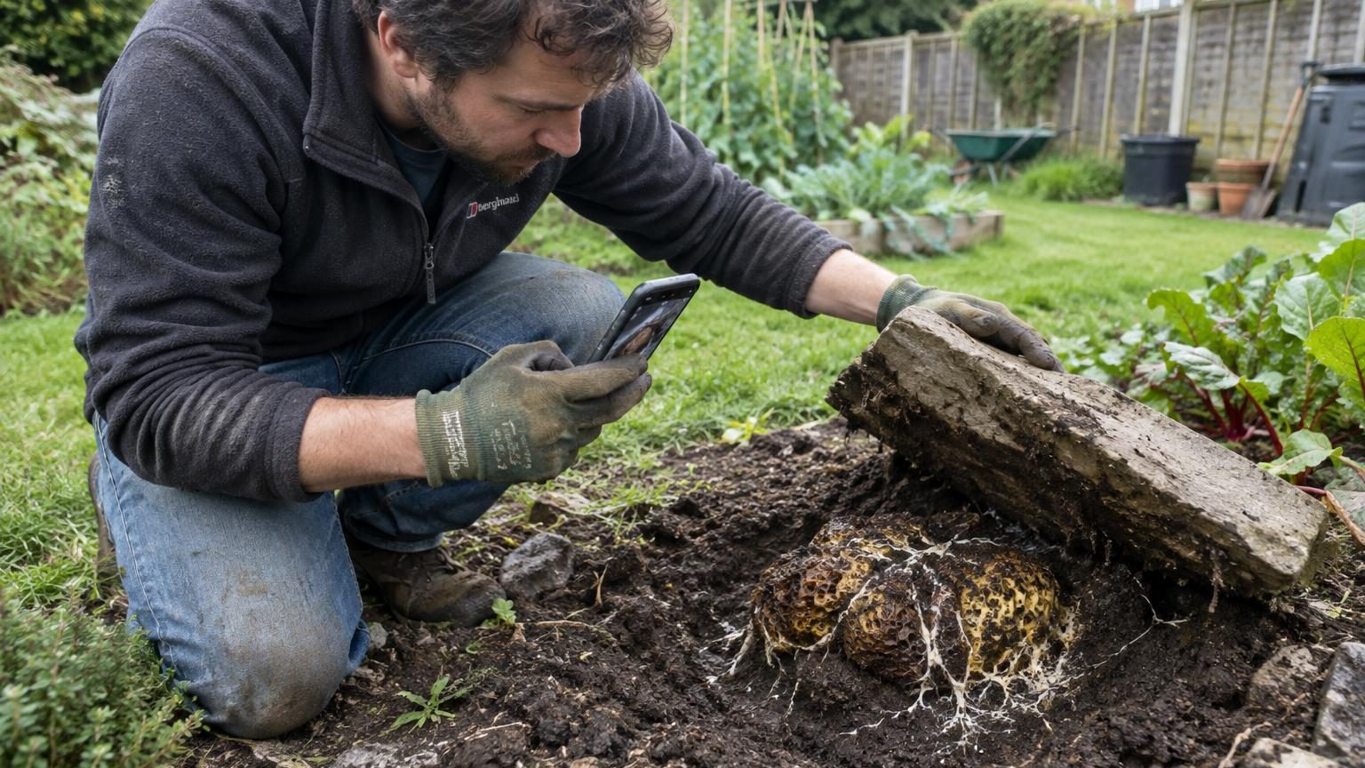 Il découvre une étrange masse sous une pierre de son jardin : ce qu’il photographie permet de comprendre son origine