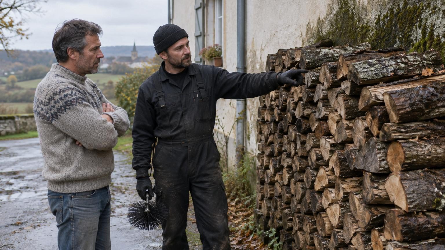 Il empile son bois contre le mur nord pendant deux étés pour le sécher : au premier feu de novembre, le ramoneur ne parle pas du poêle