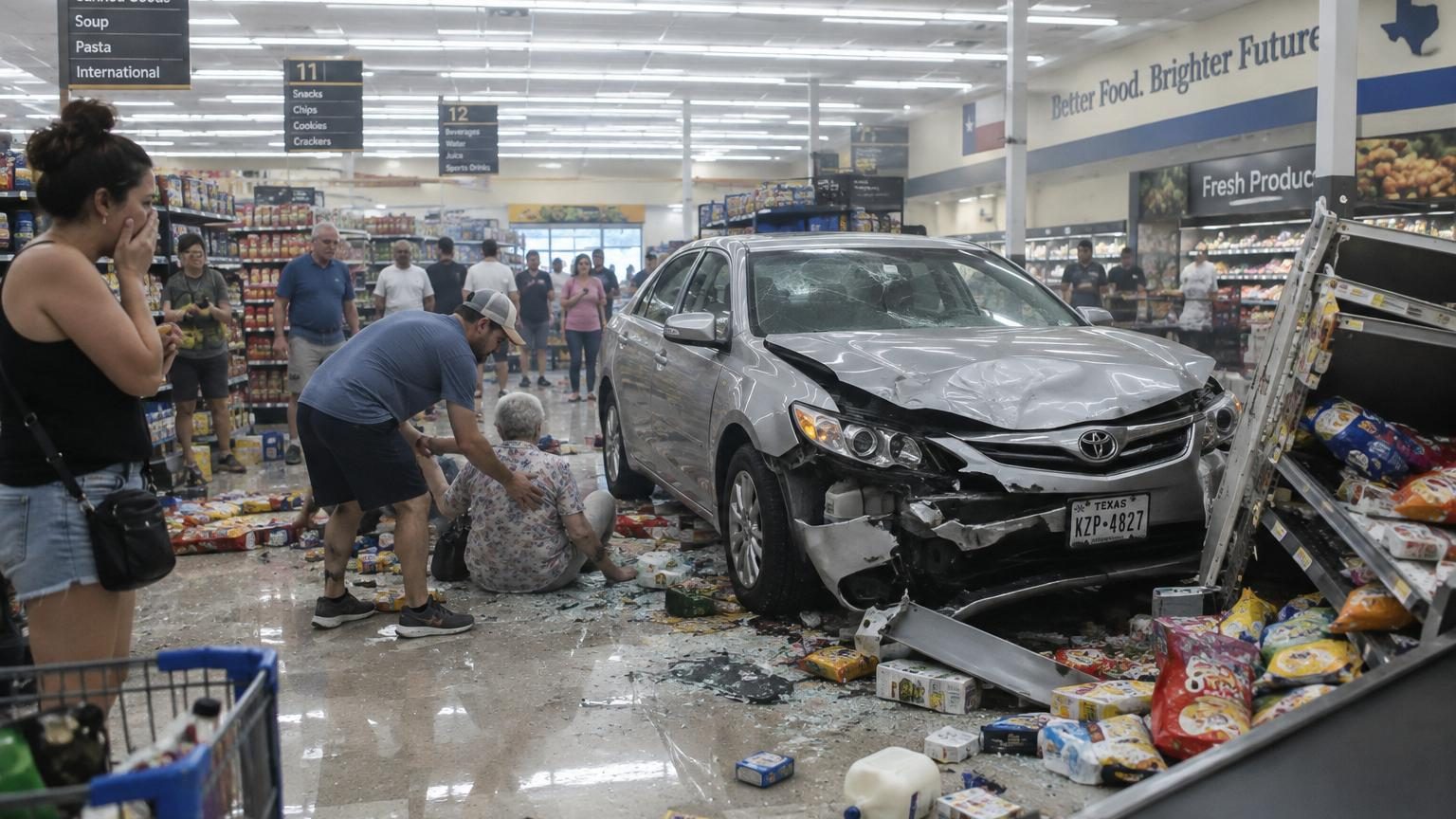 Il entre en voiture dans un supermarché du Texas : ce que montrent les images de l&rsquo;intérieur du magasin