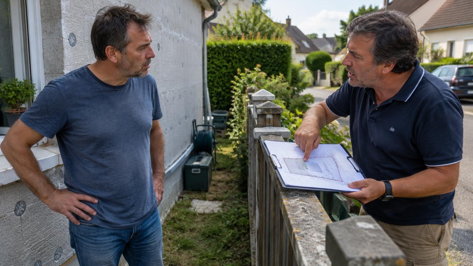 Il fait isoler sa façade par l'extérieur jusqu'à la clôture un été : deux ans plus tard, le plan de bornage du voisin révèle l'empiètement